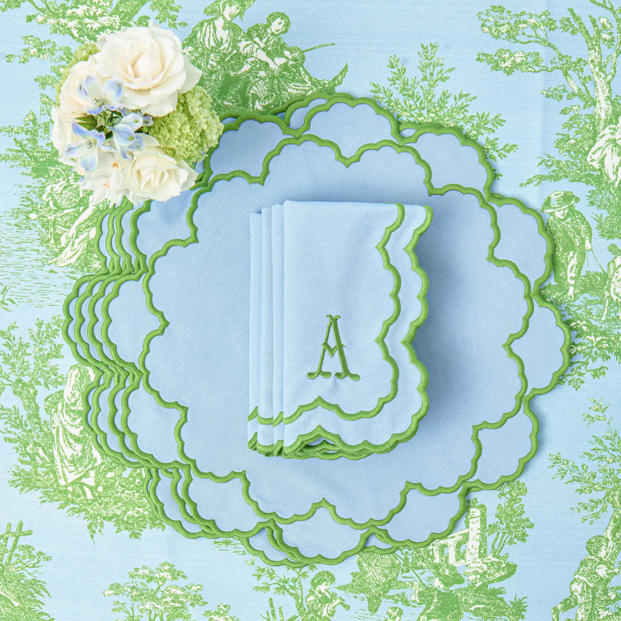 Lily Blue & Green Placemats & Napkins (Set of 4) - Image 3