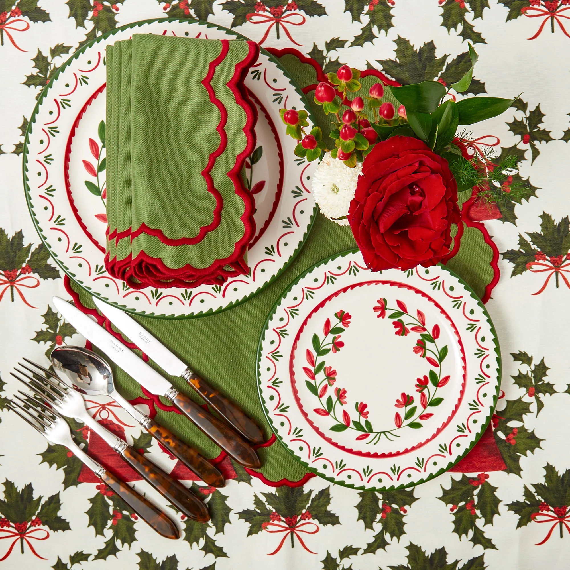 Lily Green & Red Napkins (Set of 4) - Image 4