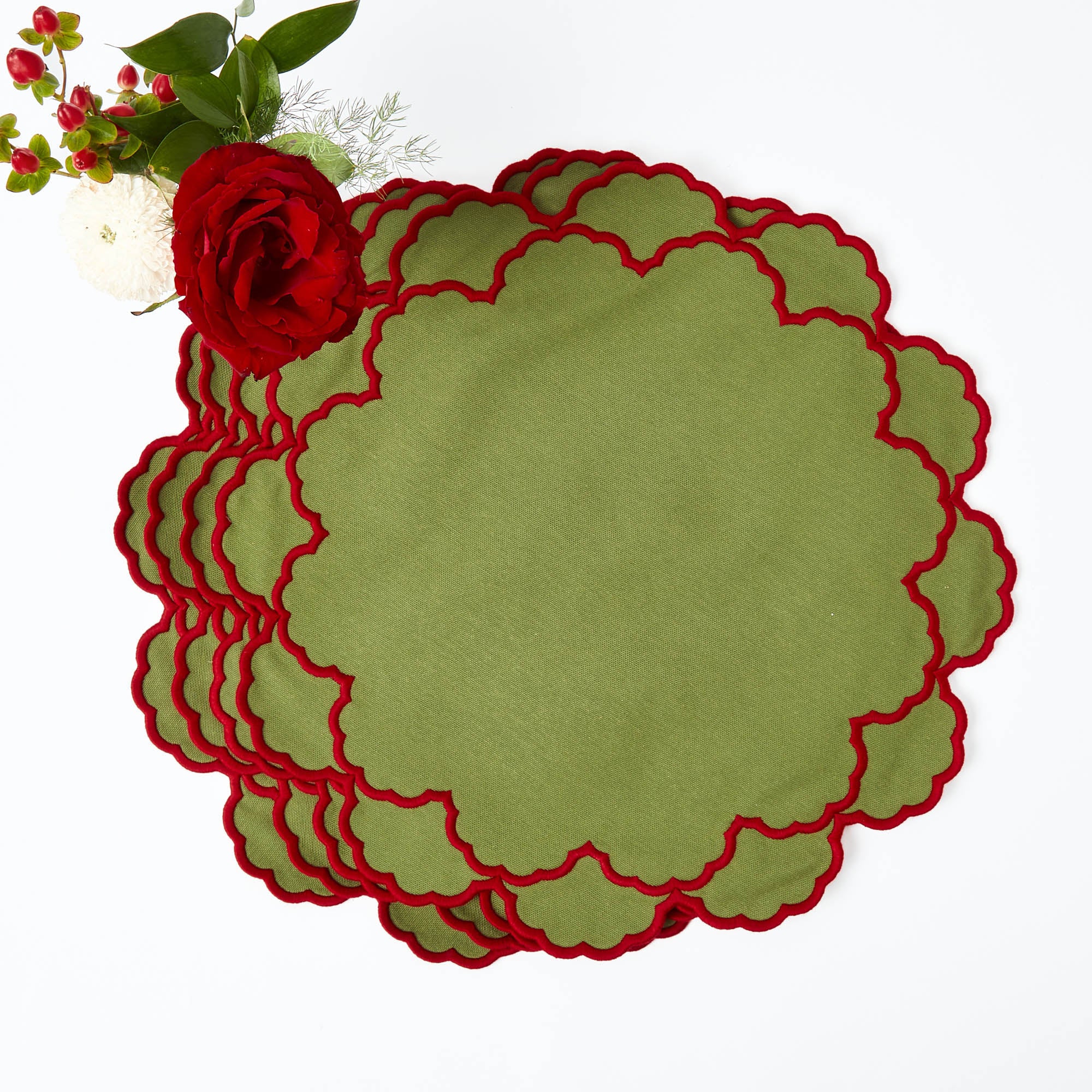 Lily Green & Red Placemats & Napkins (Set of 4) - Image 13
