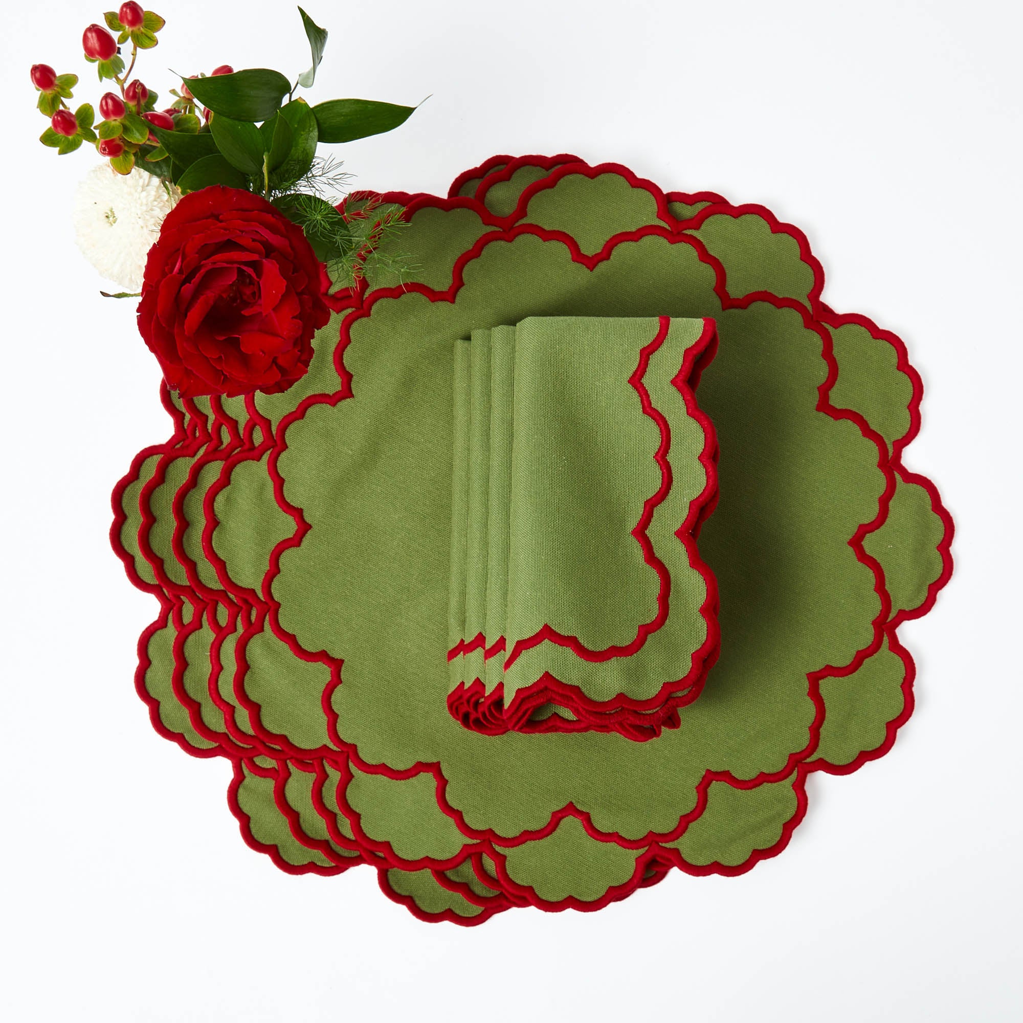 Lily Green & Red Placemats (Set of 4) - Image 3