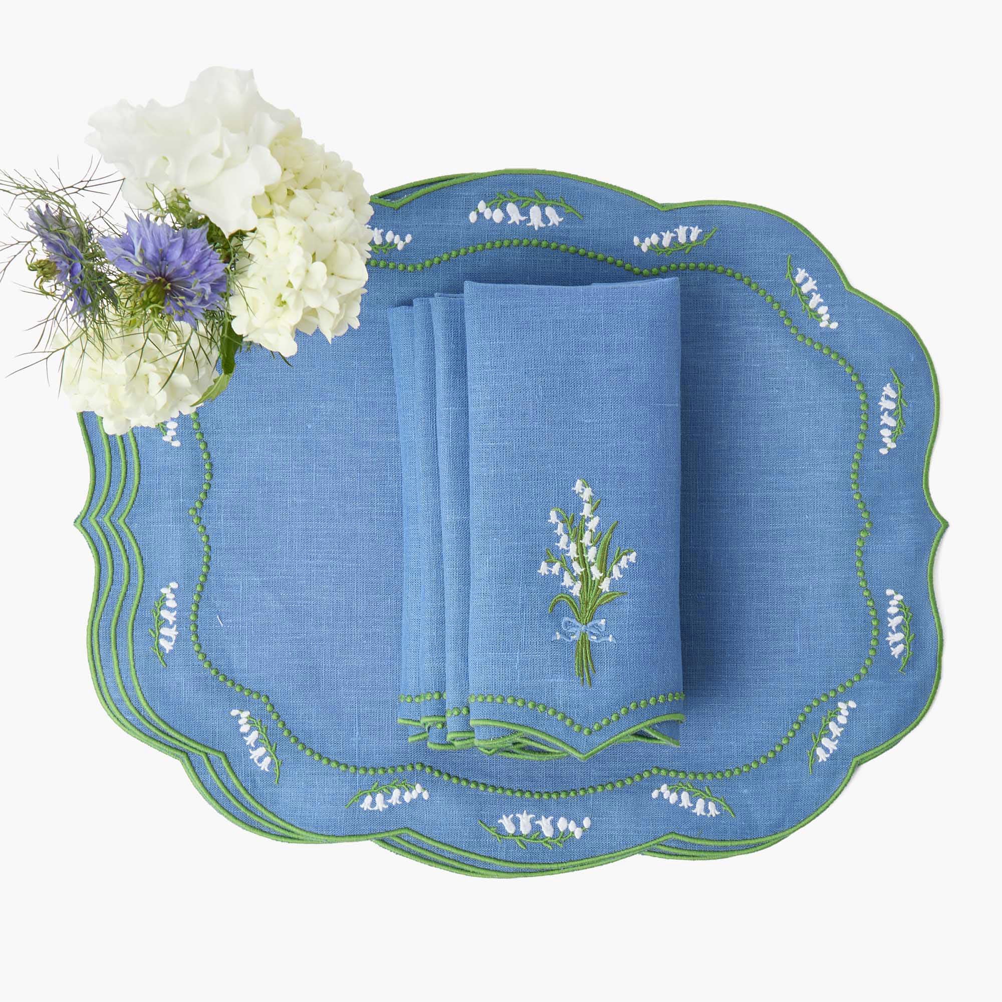 Blue Lily of the Valley Linen Napkins (Set of 4) - Image 8