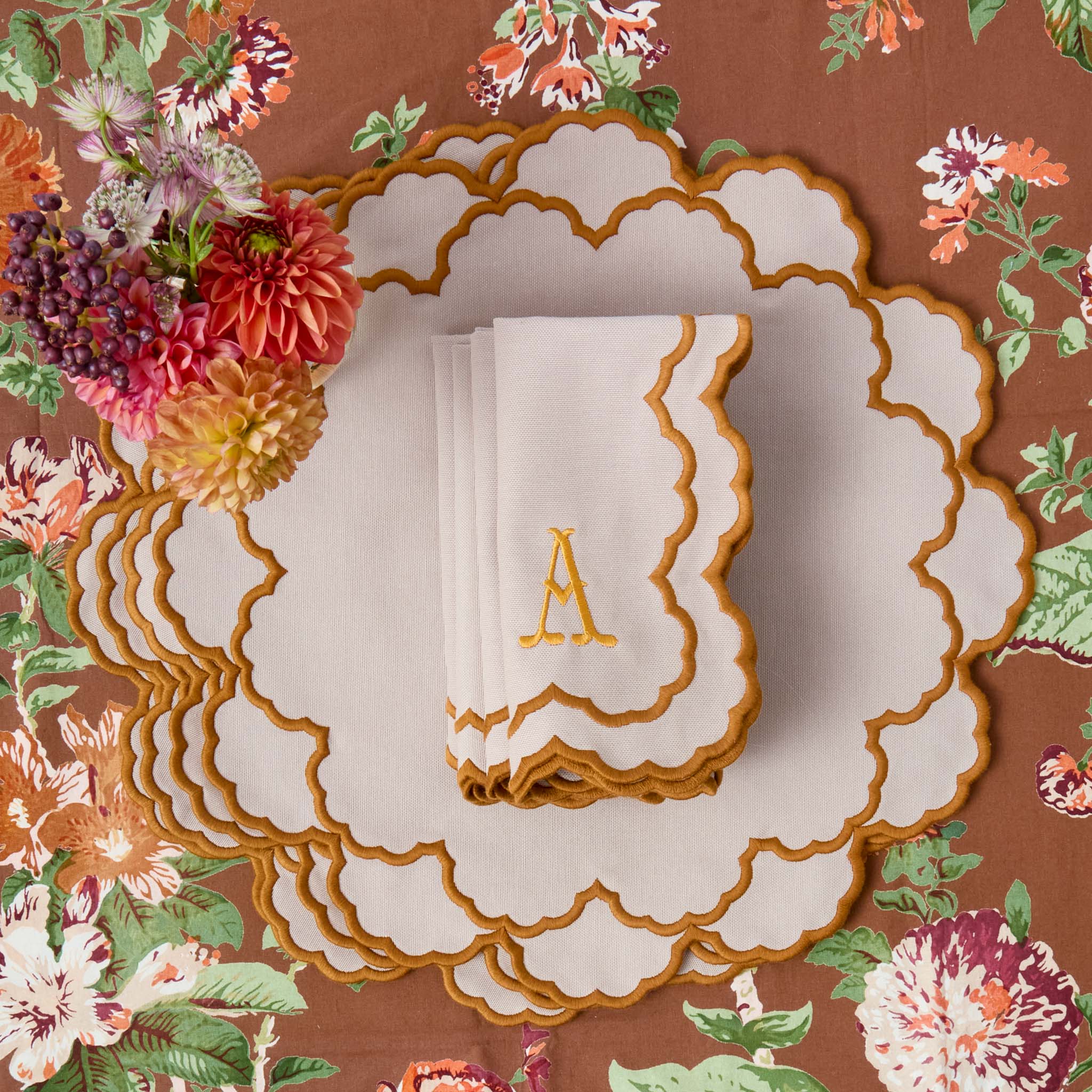 Taupe & Mustard Lily Placemats (Set of 4) - Image 8