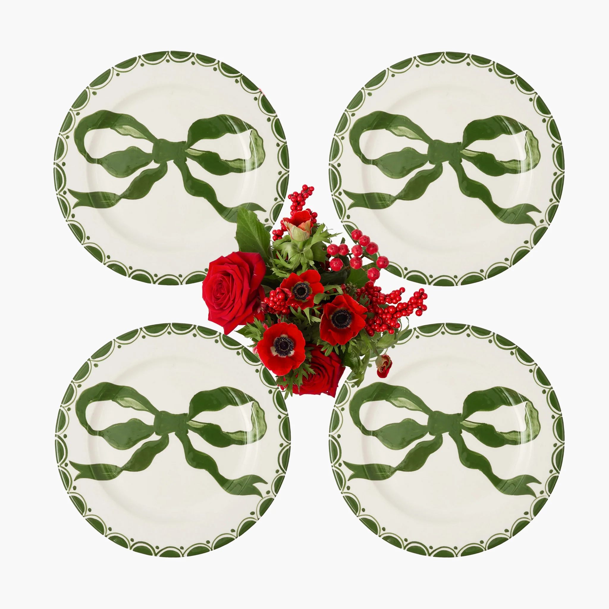 Marilyn Forest Green Bow Starter Plates (Set of 4)