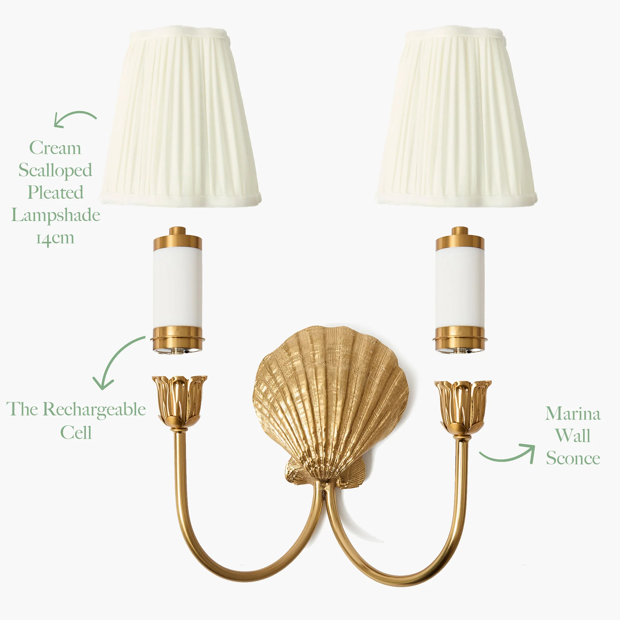 Marina Rechargeable Double Wall Light with Cream Shades (14cm) - Image 4