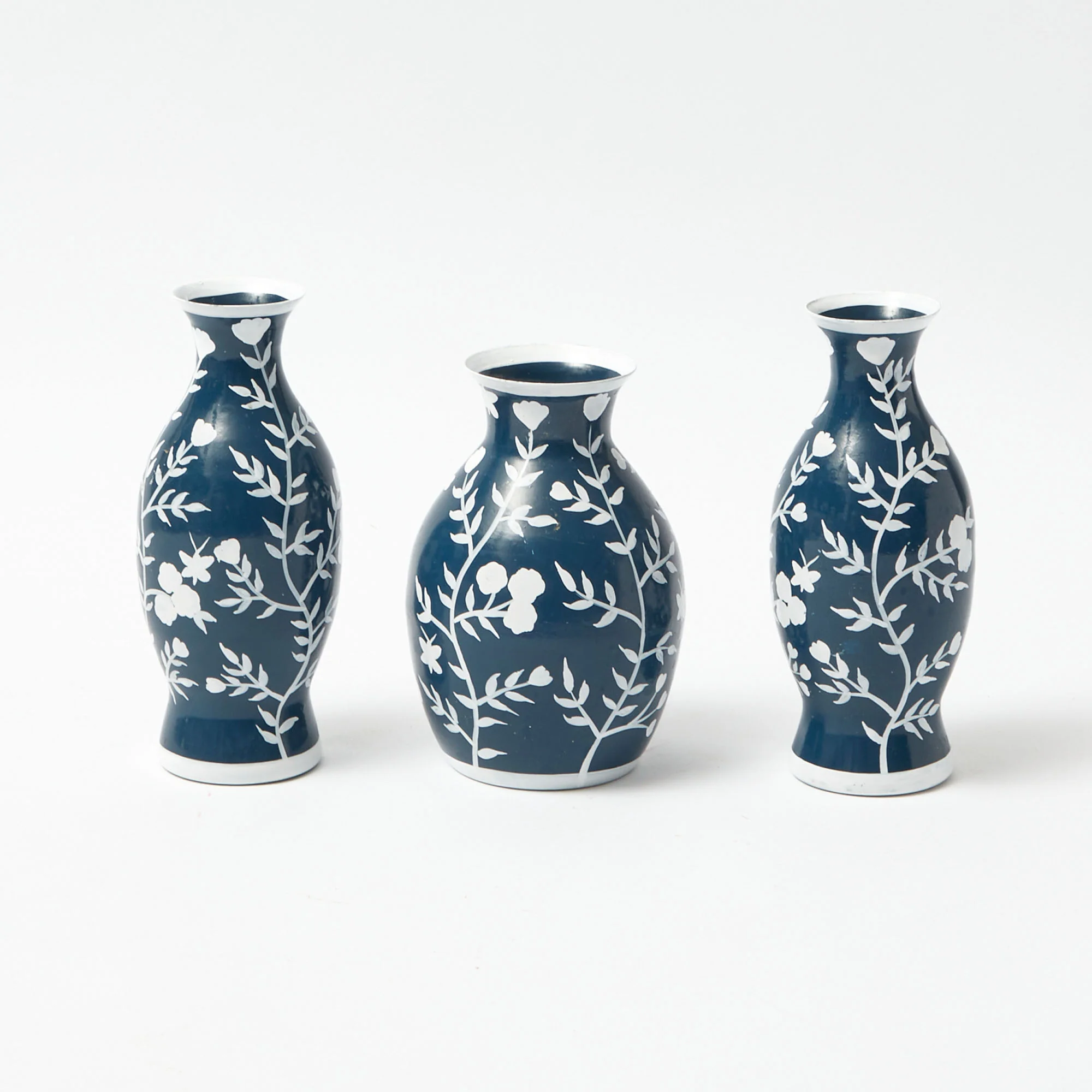 Midnight Blue Hand Painted Tole Bud Vases (Set of 3) - Image 5