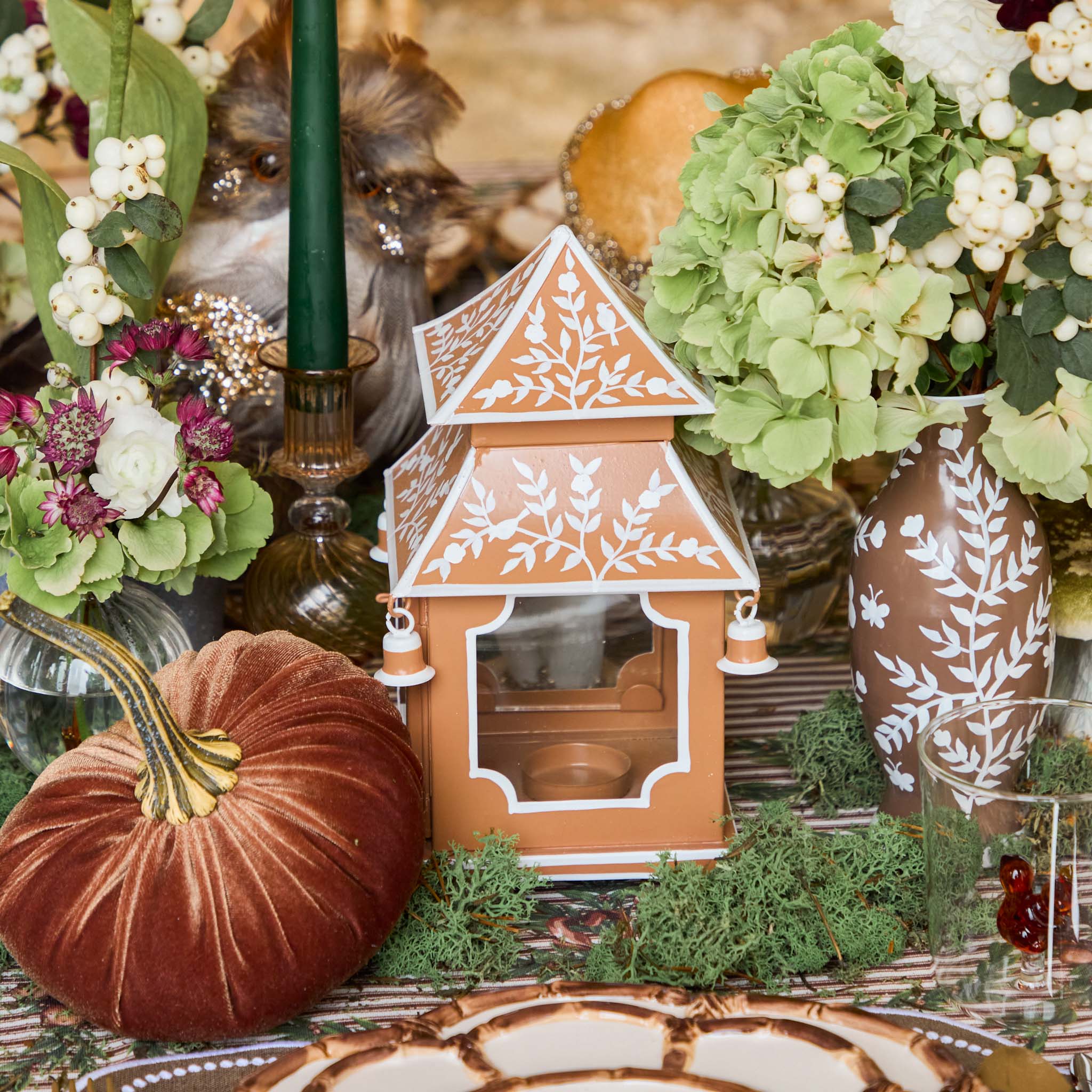 Mini Caramel Chinoiserie Pagoda Lantern (Pair) - Image 2