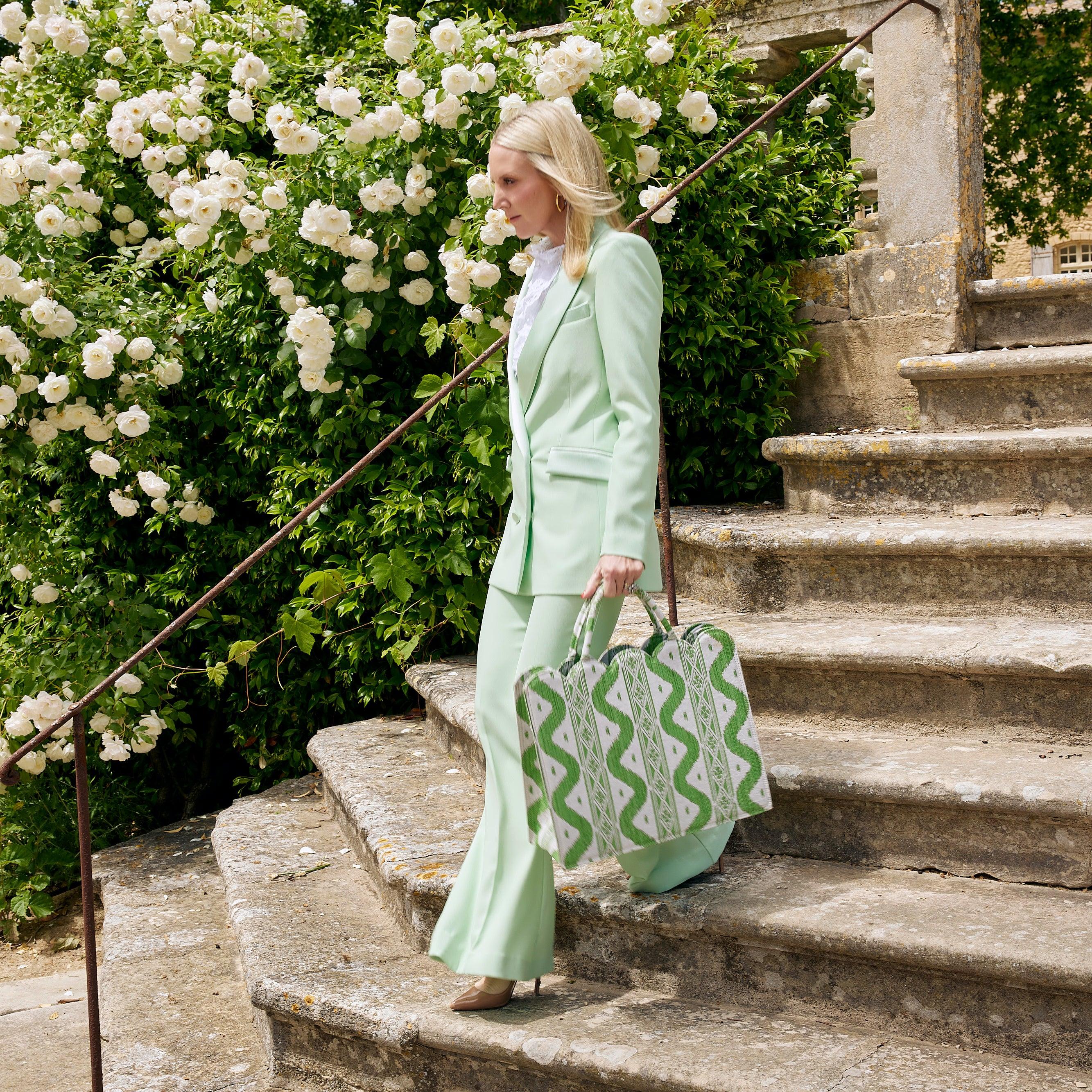 Mrs. Alice Tote Bag (Green Ikat) - Image 11