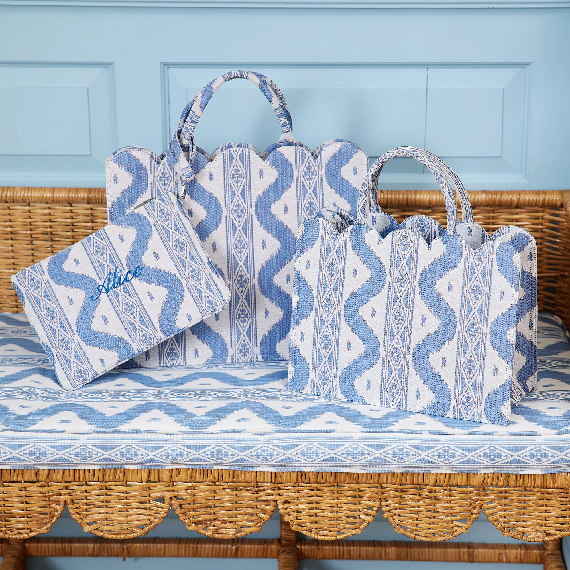 Mrs. Alice Tote Bag (Blue Ikat) - Image 5