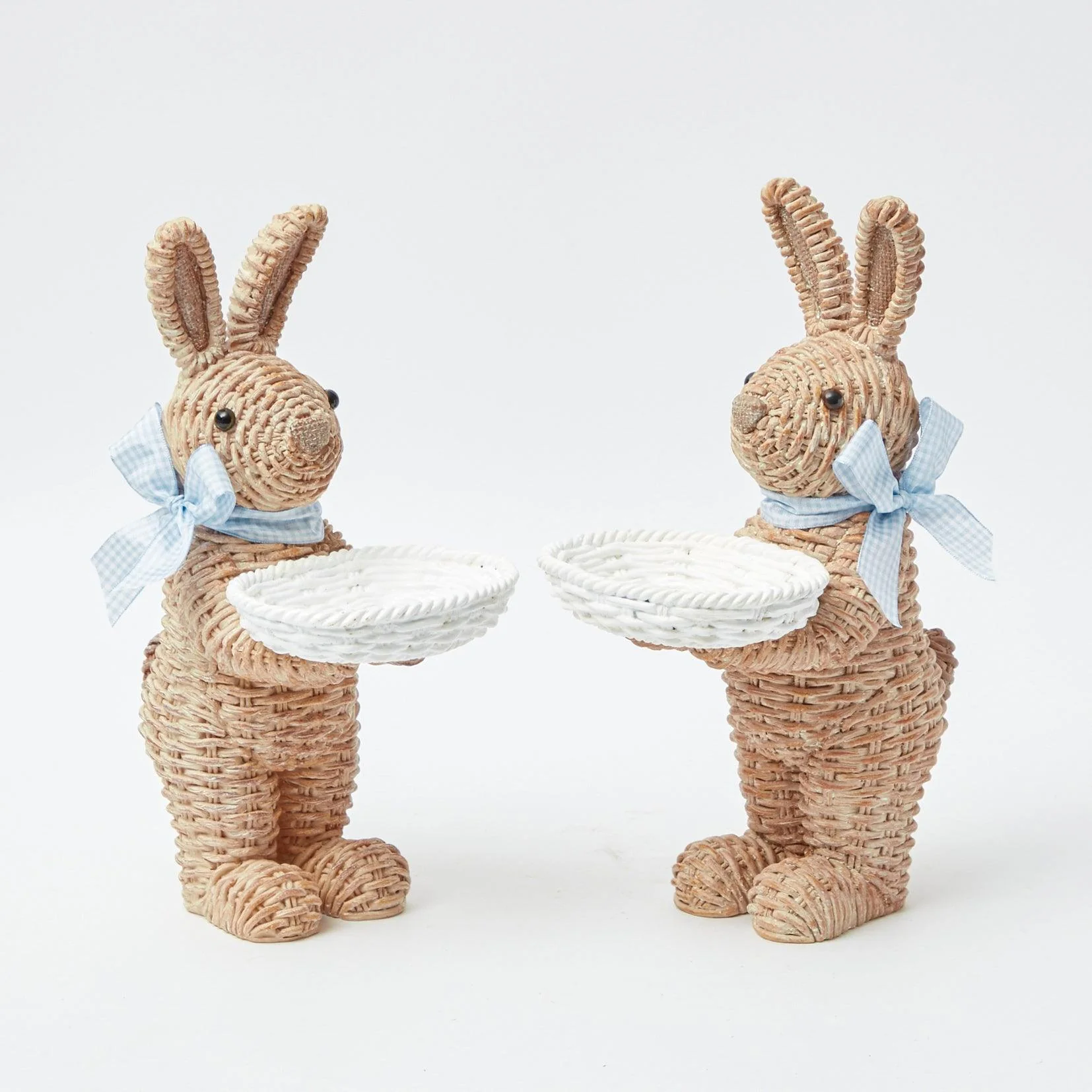 Rattan Blue Gingham Ribboned Rabbit With Basket (Pair) - Image 10