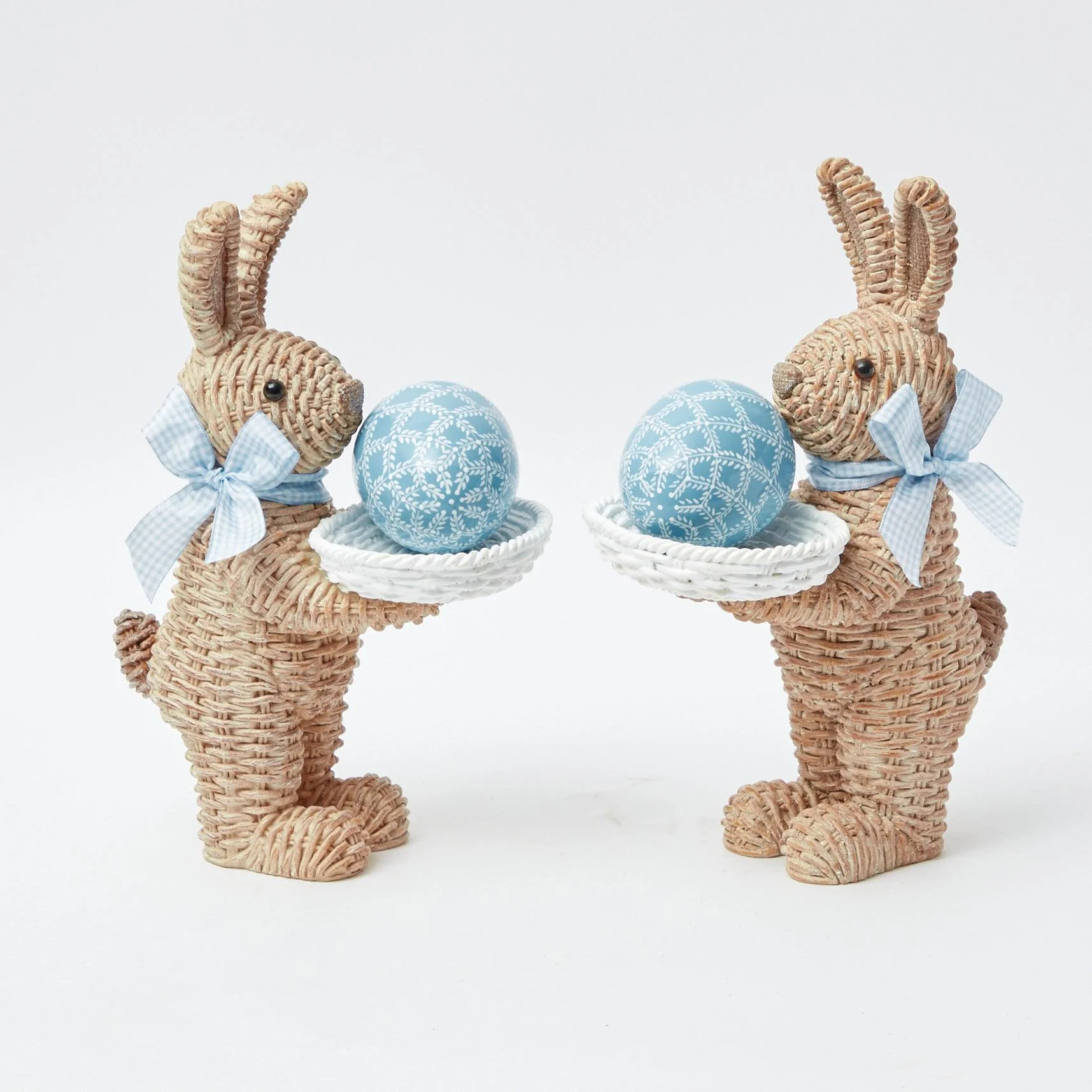 Rattan Blue Gingham Ribboned Rabbit With Basket (Pair) - Image 6