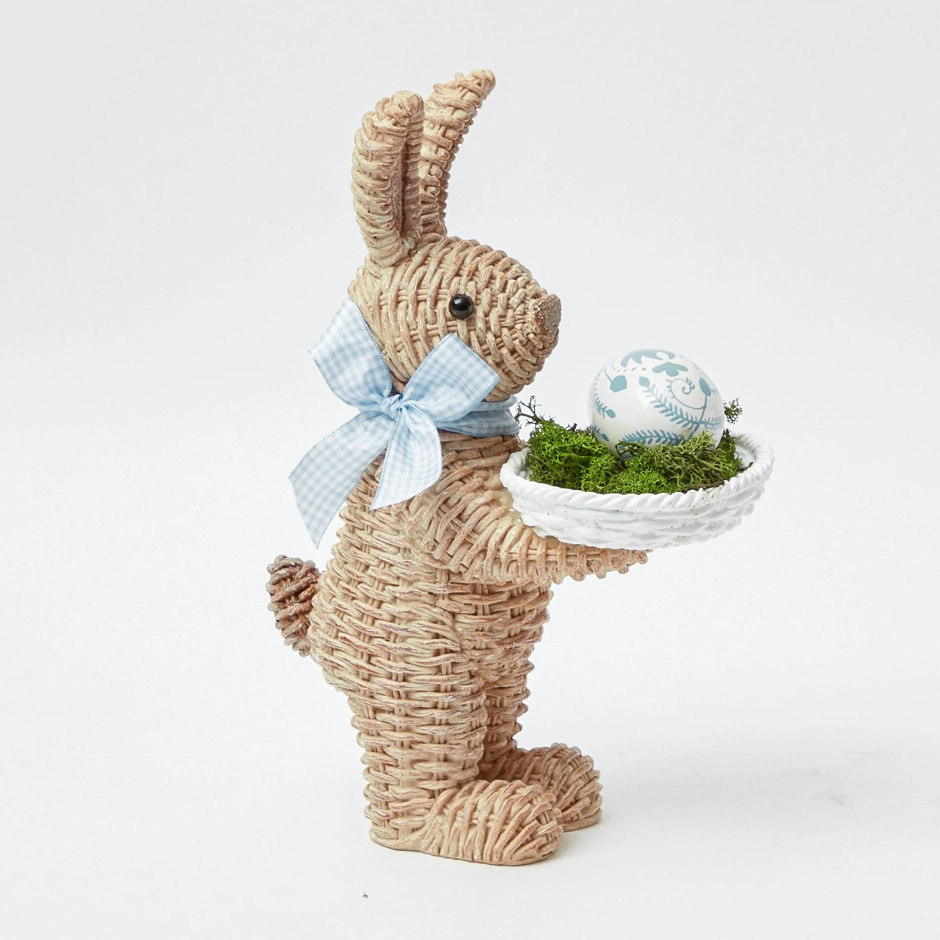 Rattan Blue Gingham Ribboned Rabbit With Basket (Pair) - Image 8