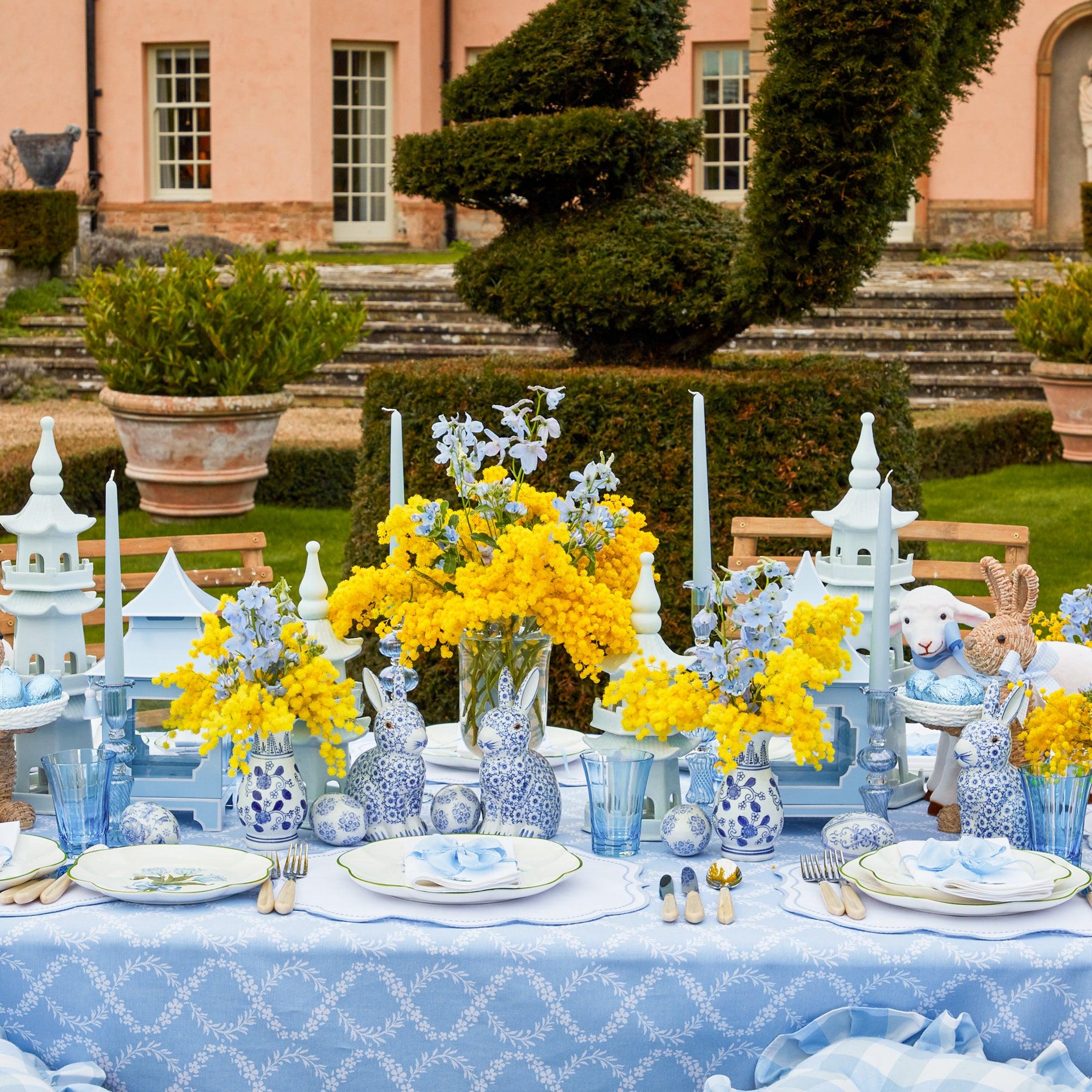 Rattan Blue Gingham Ribboned Rabbit With Basket (Pair) - Image 9
