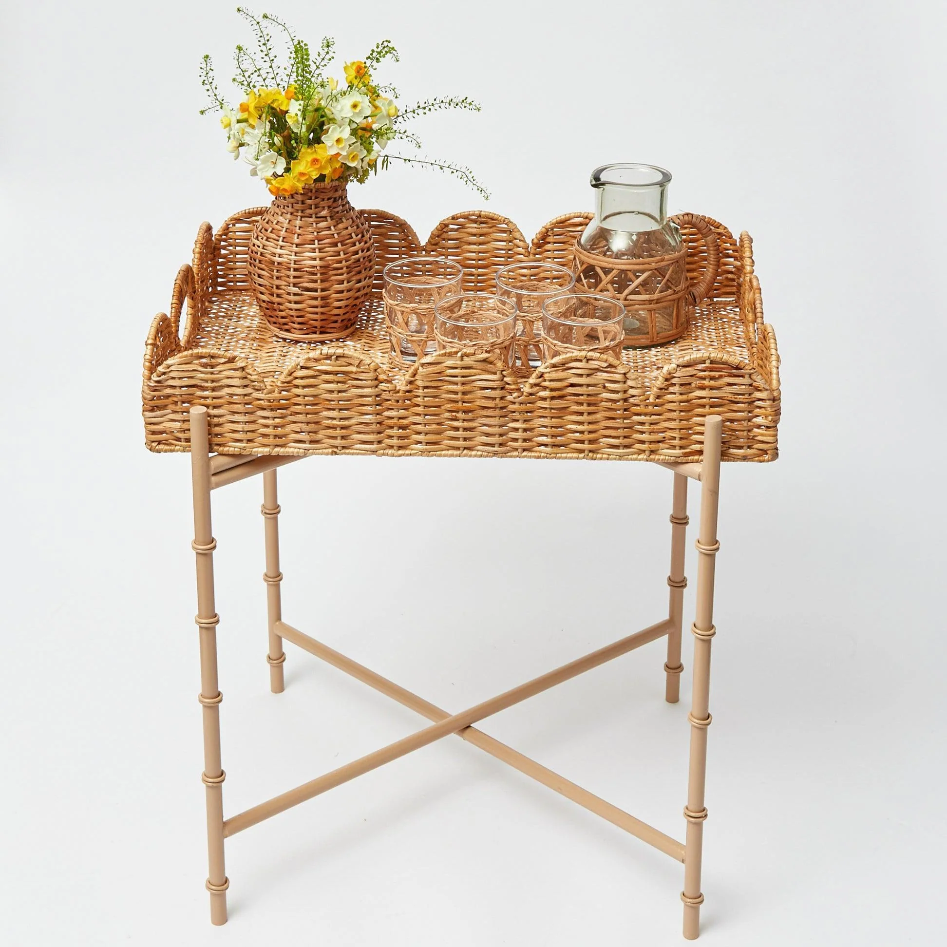 Scalloped Rattan Tray With Stand - Image 9