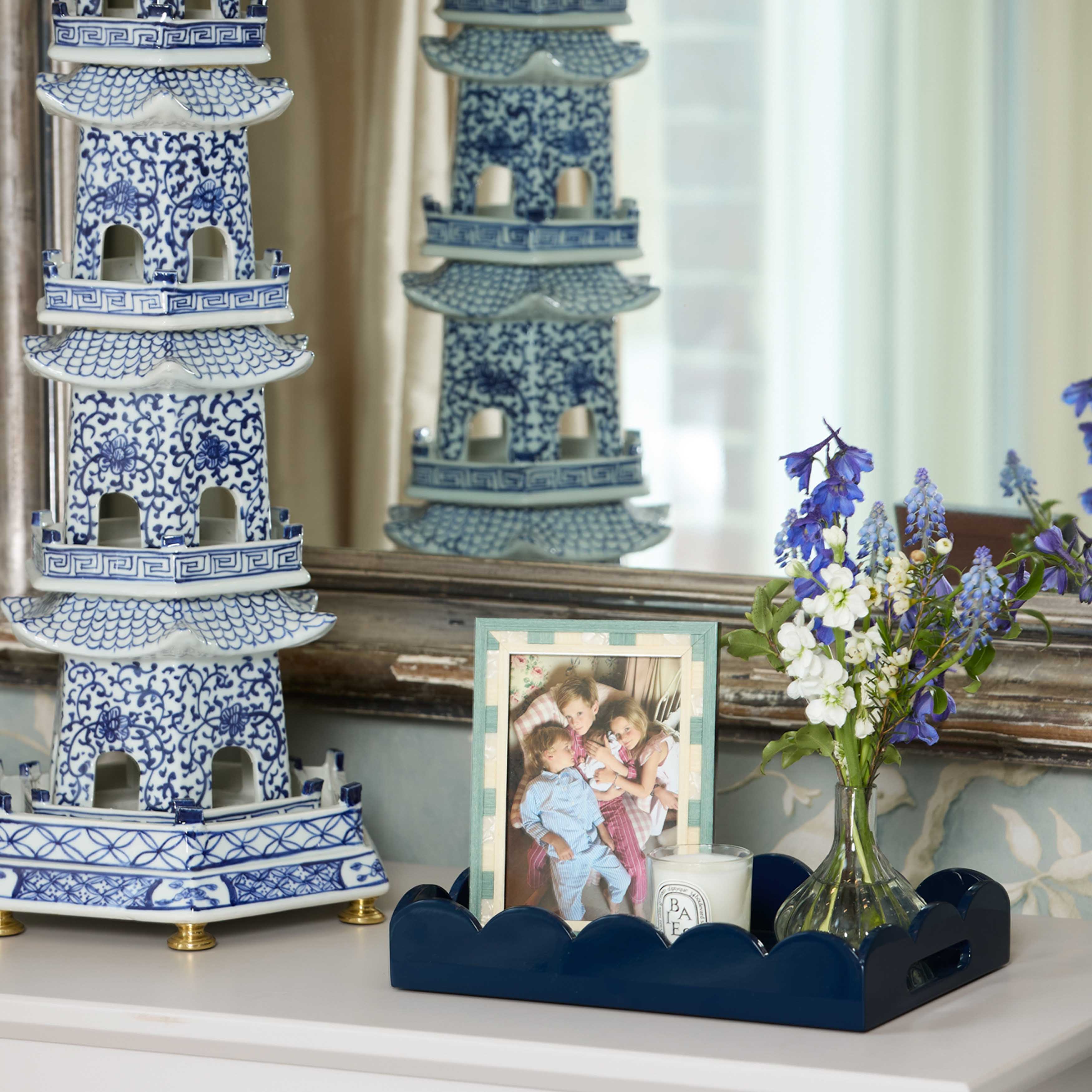 Navy Blue Small Scalloped Lacquer Tray - Image 6