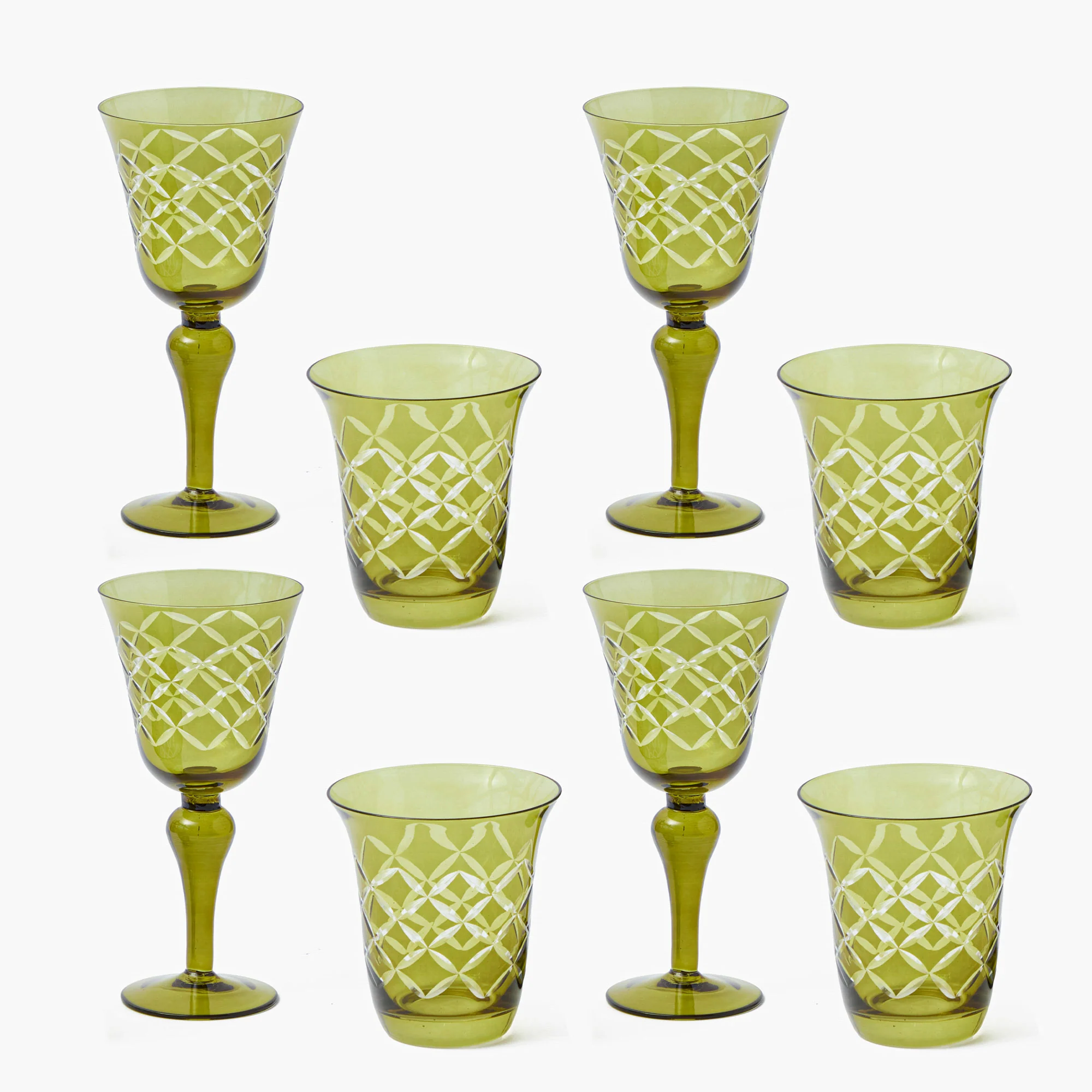 Olive Engraved Glassware (Set of 8)
