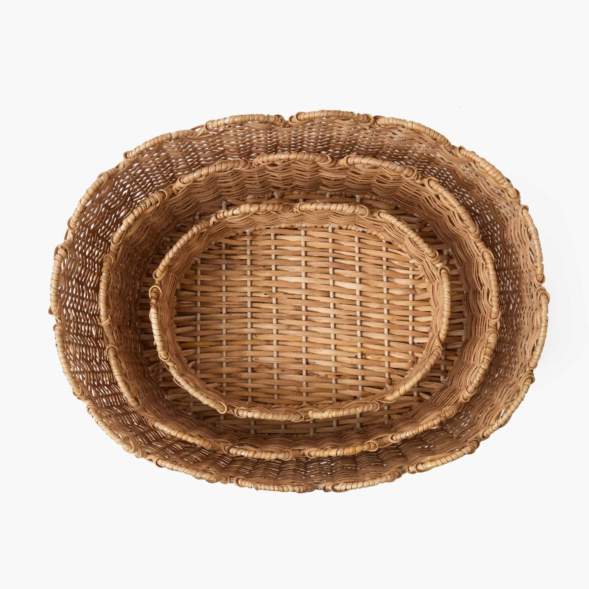 Oval Scalloped Rattan Baskets (Set of 3) - Image 6