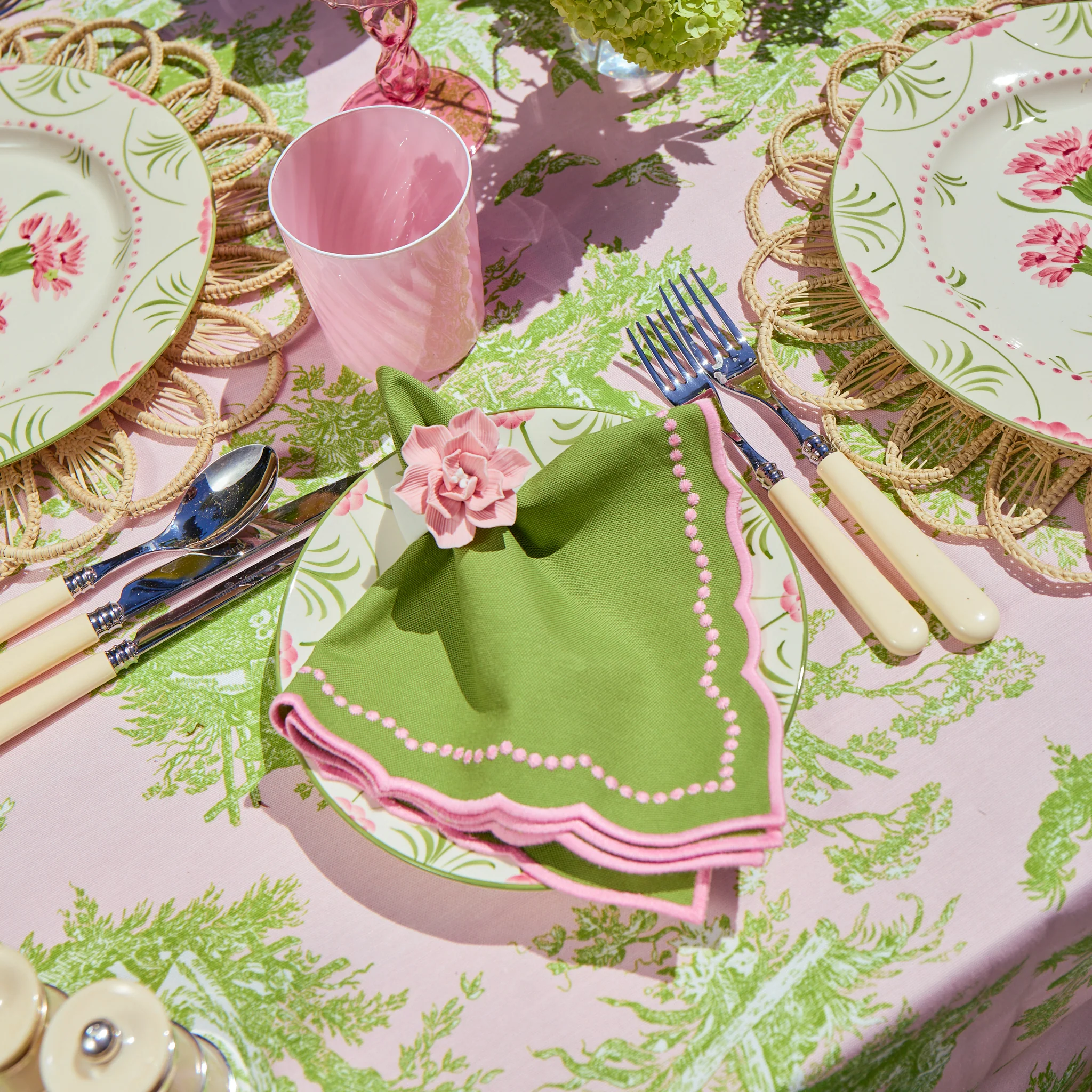 Pink & Green Ottilie Toile Tablecloth - Image 9