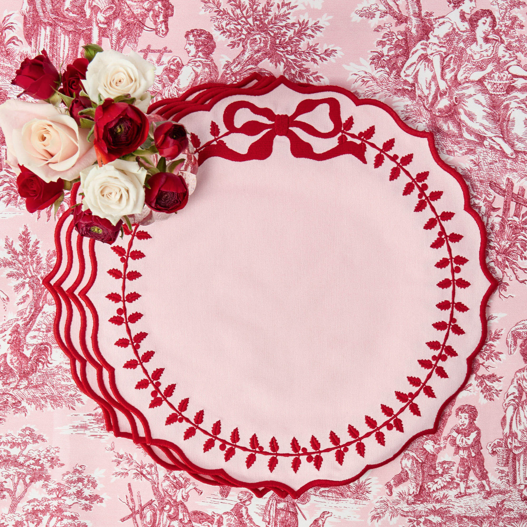 Pink & Red Bow Laurel Placemats & Napkins (Set of 4) - Image 14