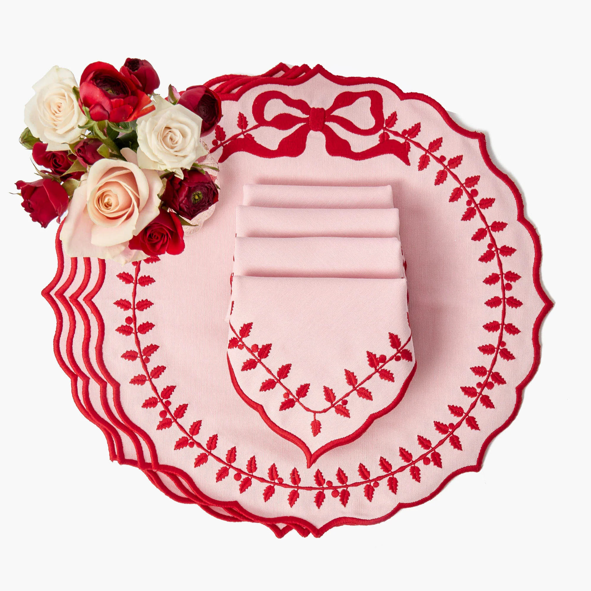 Pink & Red Laurel Napkins (Set of 4) - Image 9