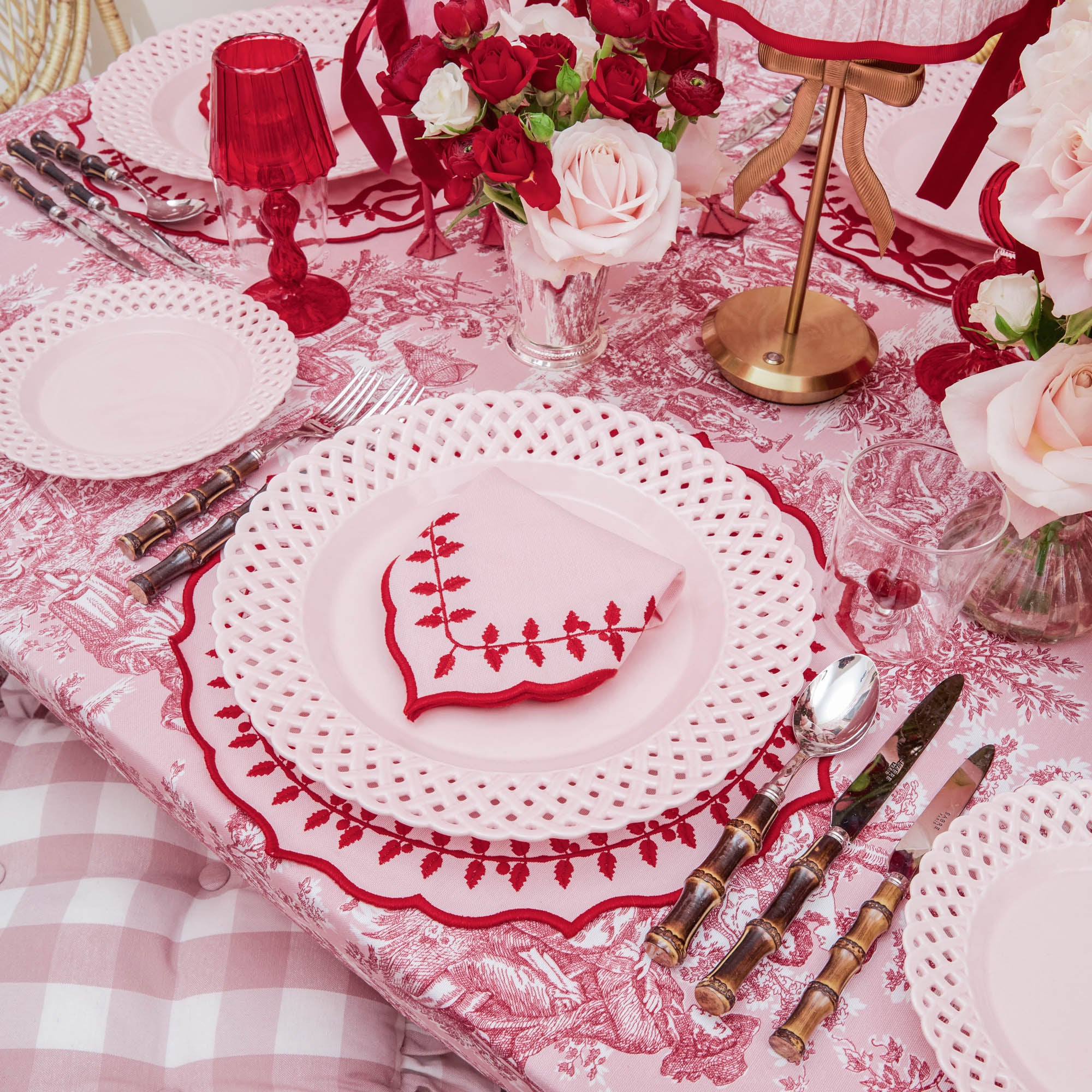 Pink & Red Laurel Napkins (Set of 4) - Image 8