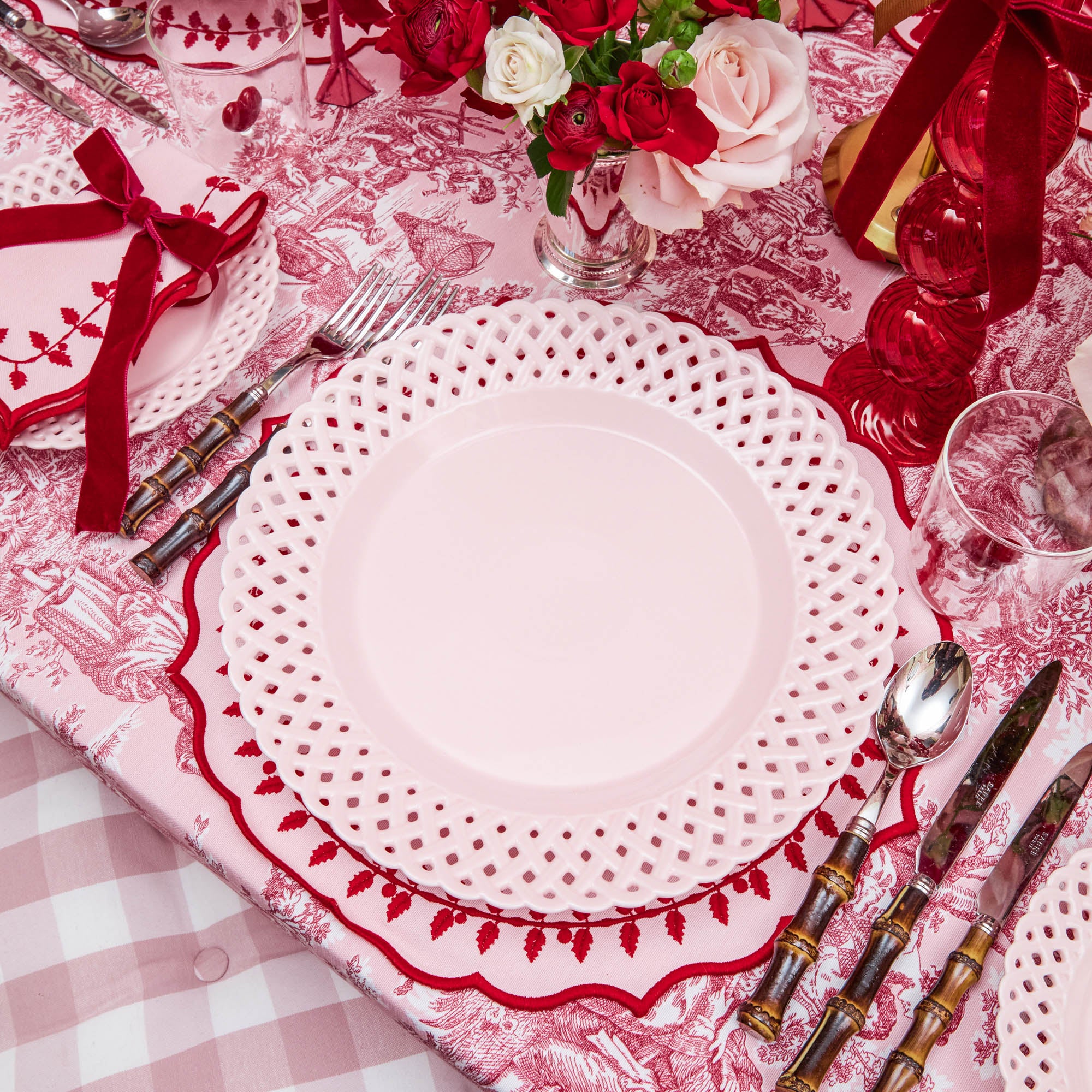 Pink Basketweave Dinner Plates (Set of 4) - Image 16