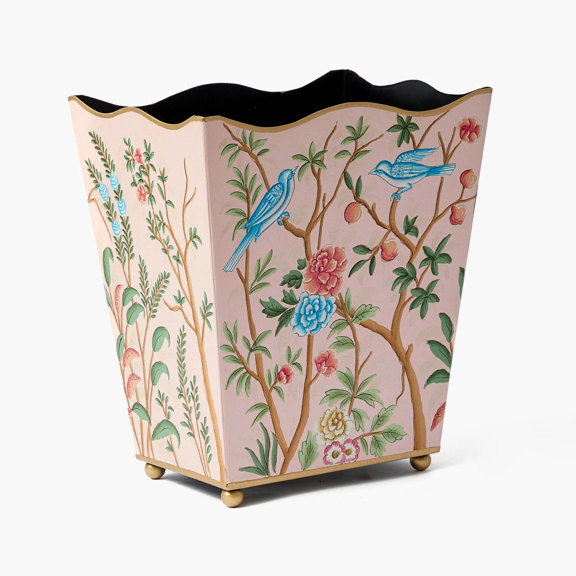 Pink Chinoiserie Tole Waste Paper Bin - Image 3