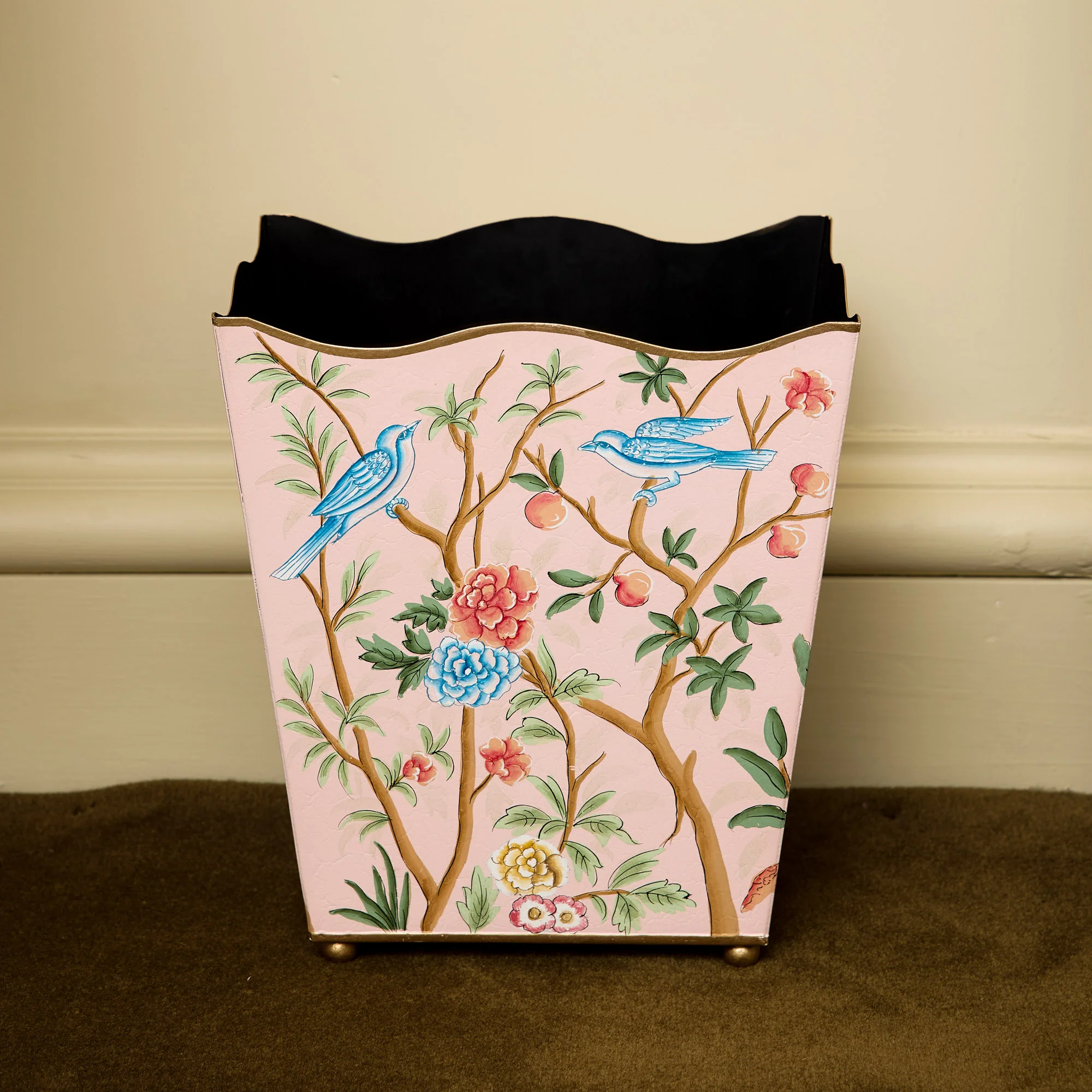 Pink Chinoiserie Tole Waste Paper Bin - Image 4