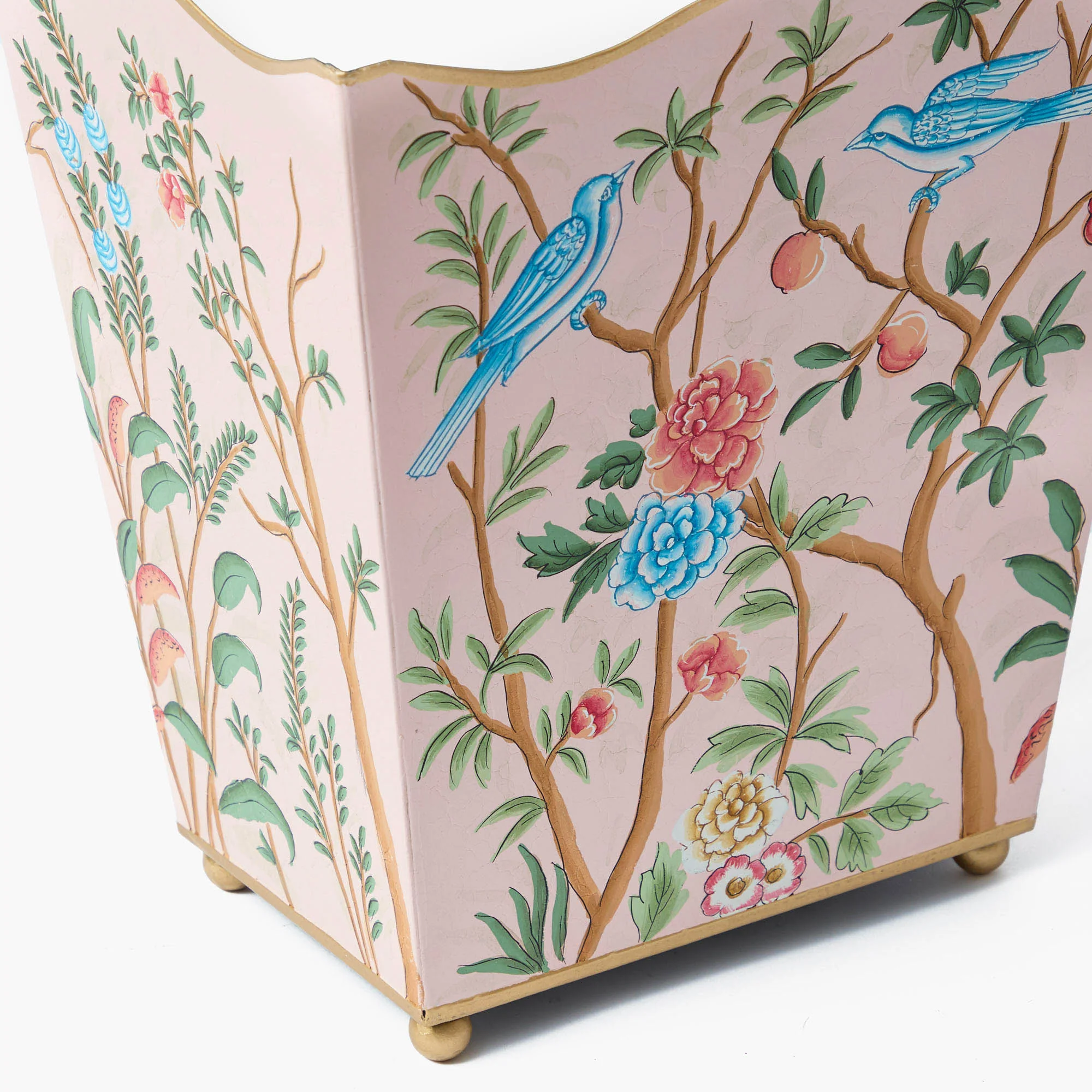 Pink Chinoiserie Tole Waste Paper Bin - Image 6