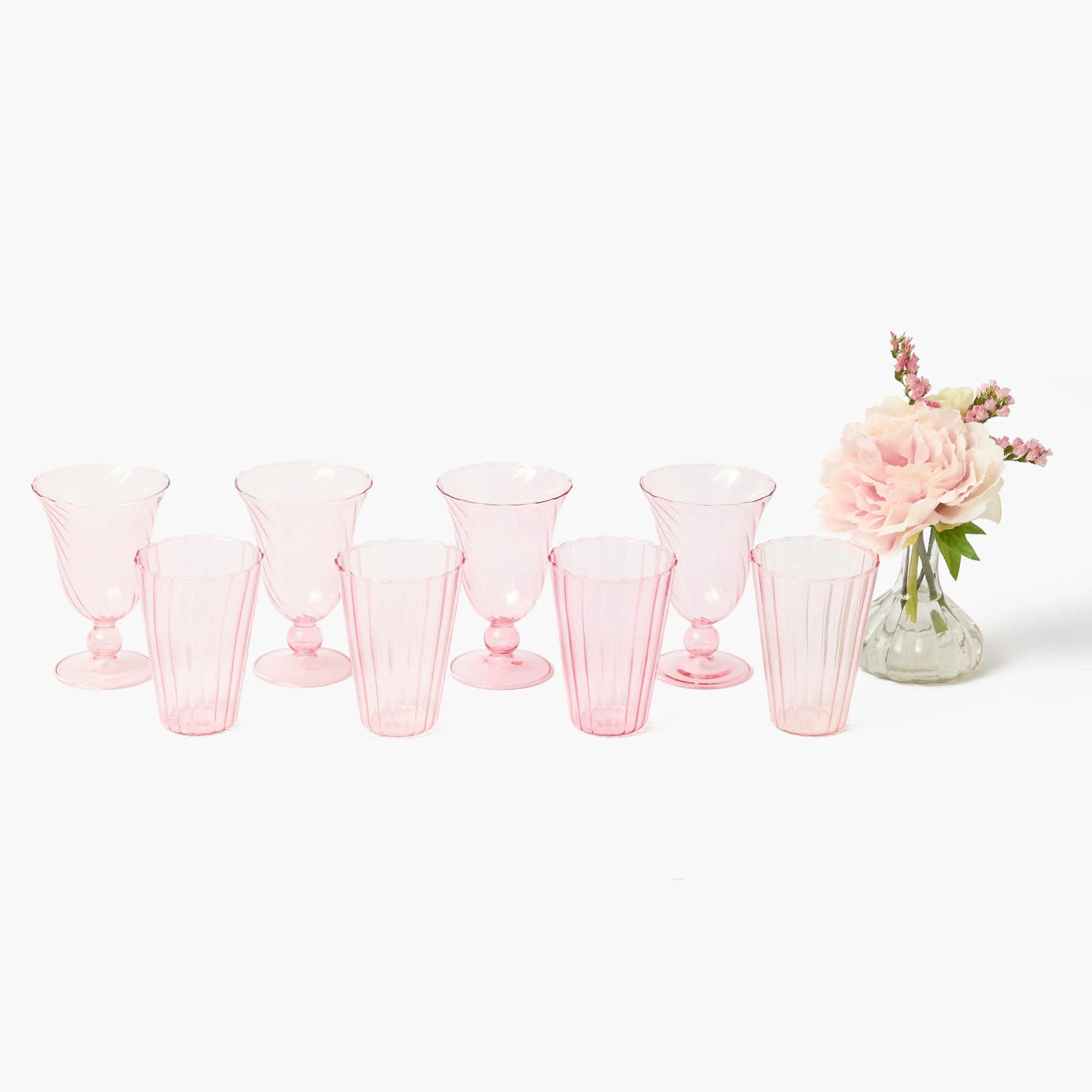 Pink Fluted Glassware (Set of 8) - Image 10