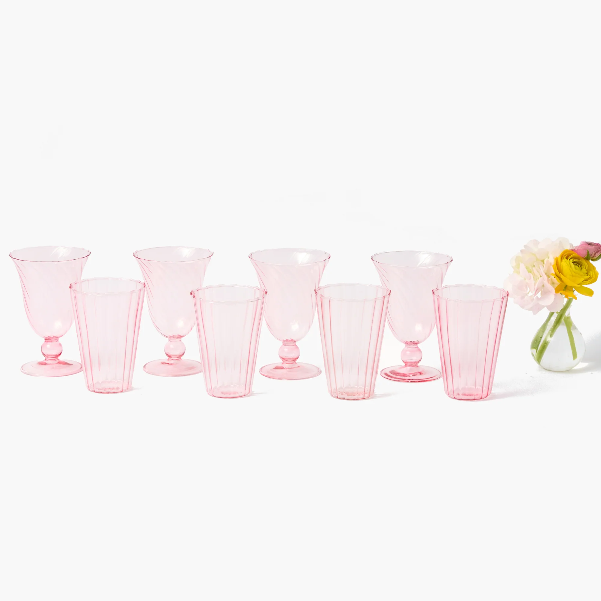 Pink Fluted Glassware (Set of 8) - Image 9