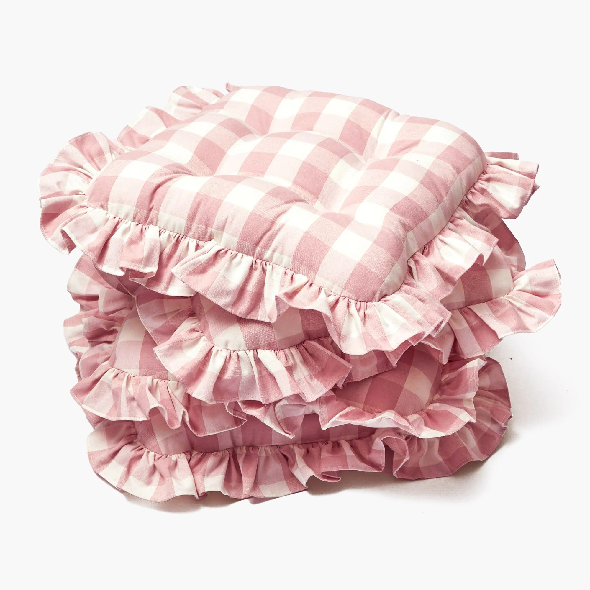 Pink Gingham Ruffle Seat Pad Cushion - Image 6