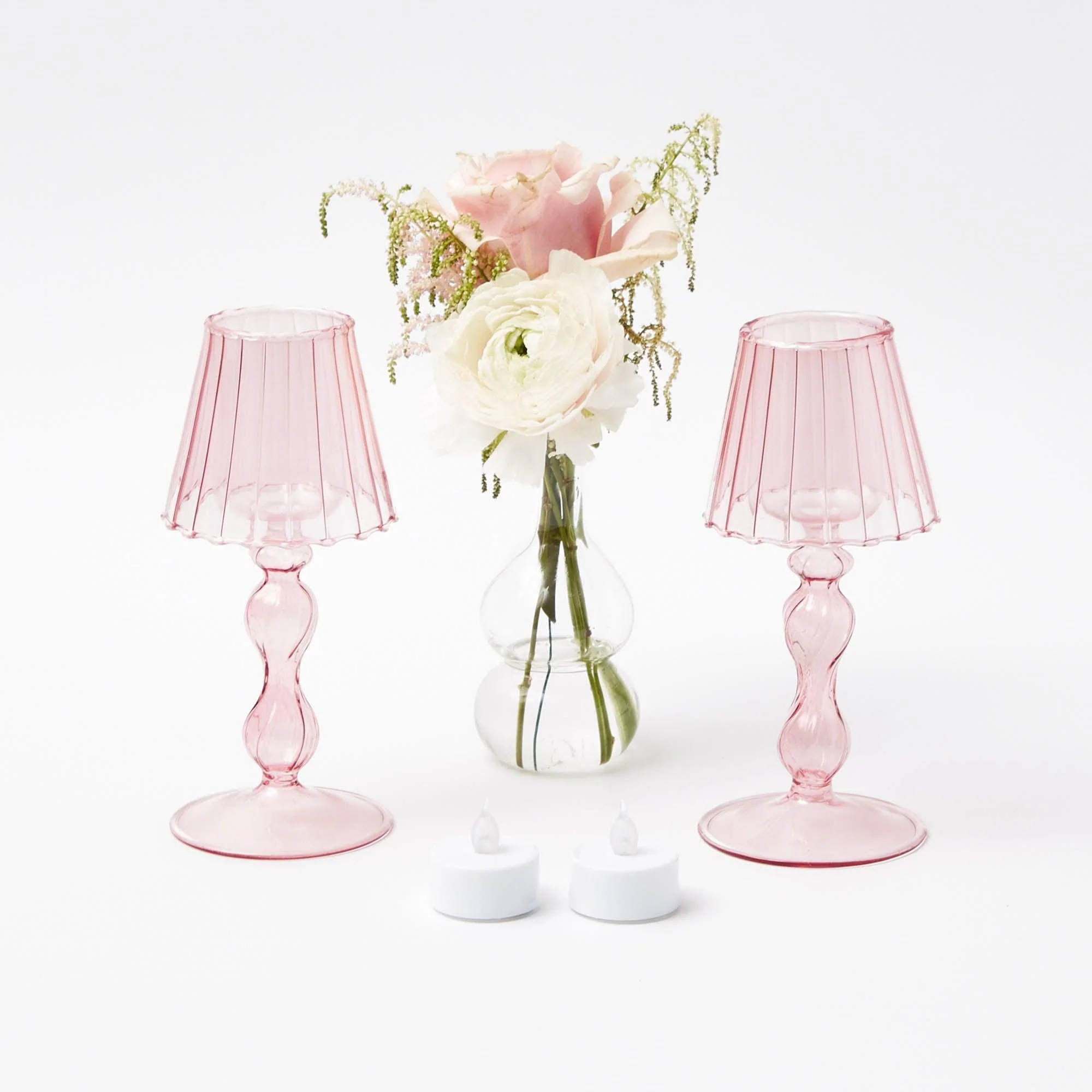 Pink Glass Lantern Tea Light Holder (Pair) - 18cm - Image 15