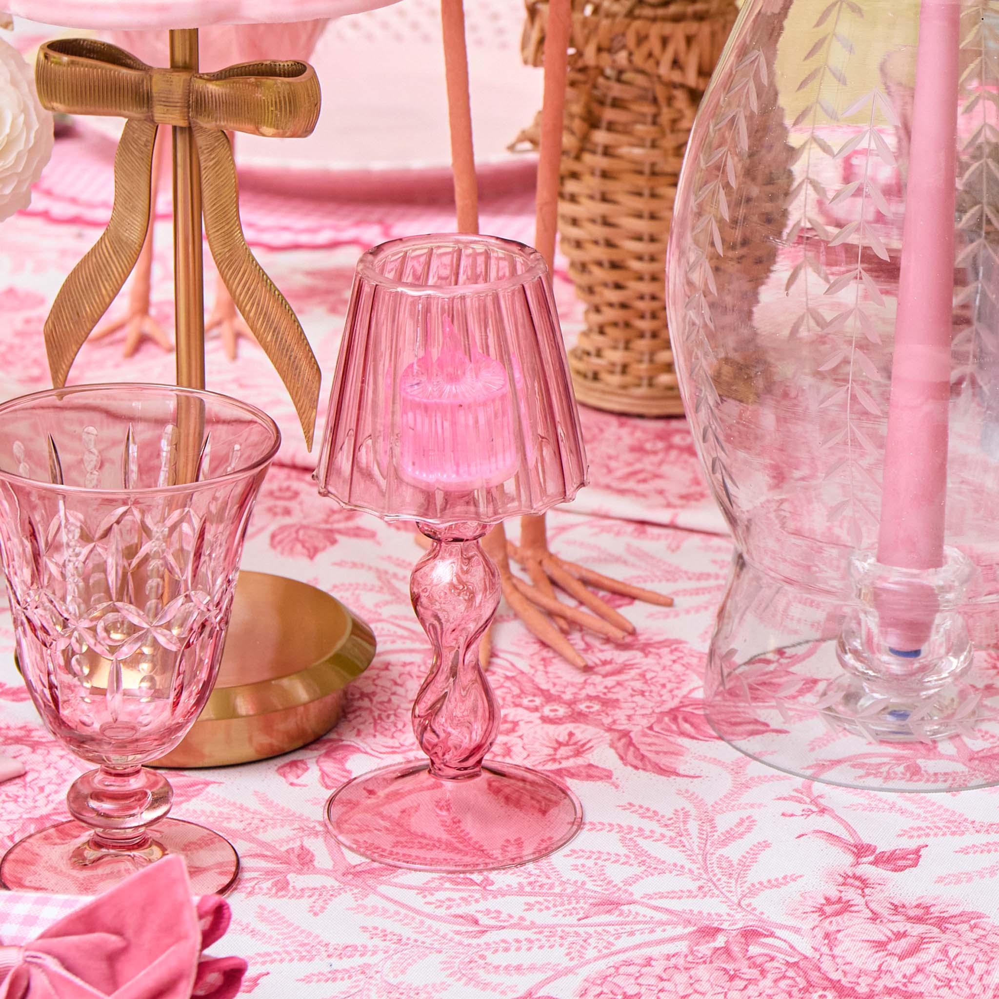 Pink Glass Lantern Tea Light Holder (Pair) - 18cm - Image 8