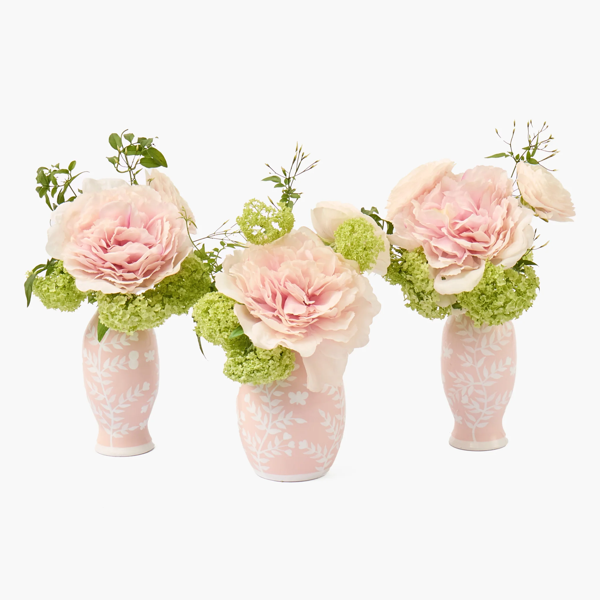 Pink Hand Painted Tole Bud Vases (Set of 3)