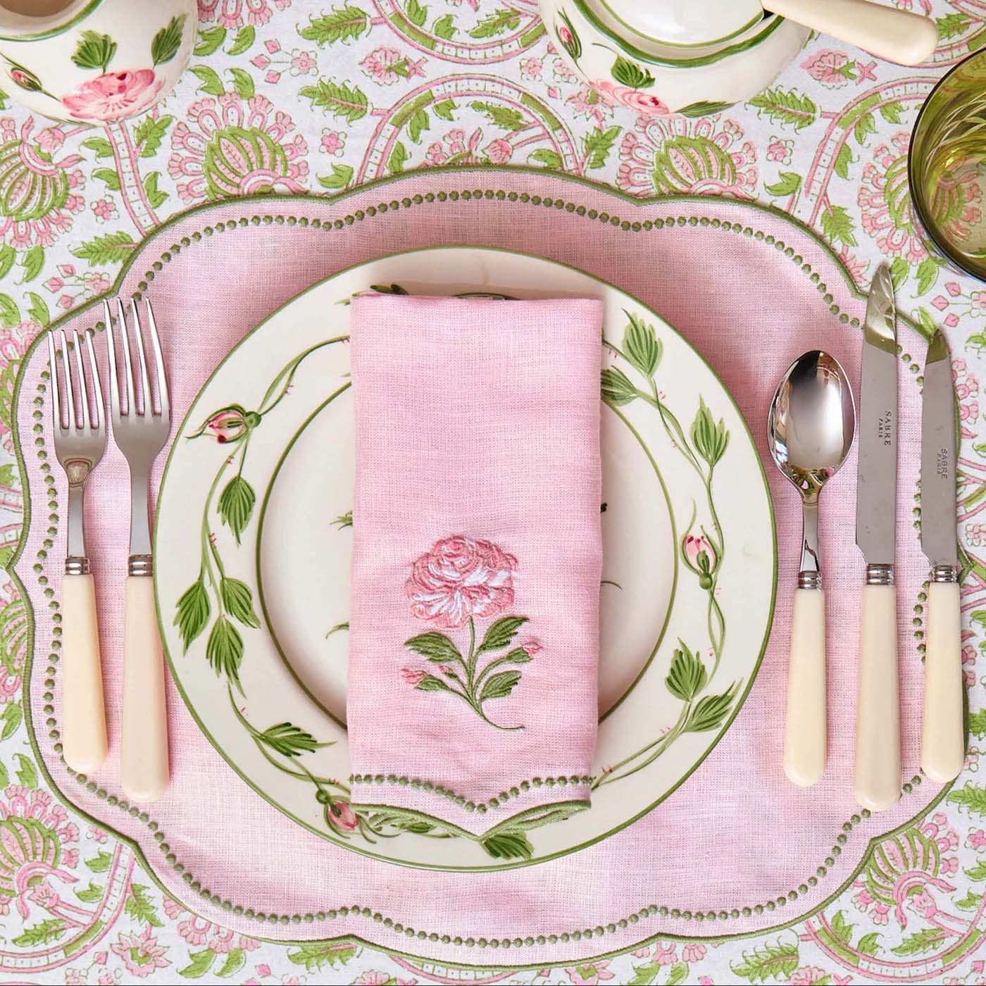 Rose Pink Embroidered Linen Napkins (Set of 4) - Image 2