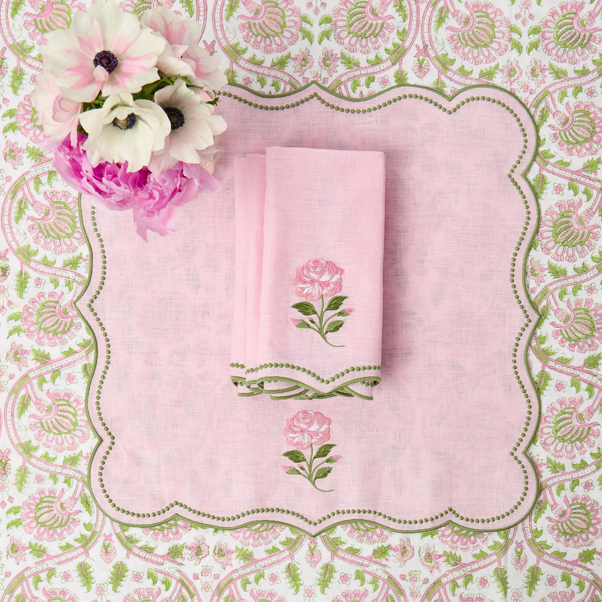 Rose Pink Embroidered Linen Napkins (Set of 4) - Image 5