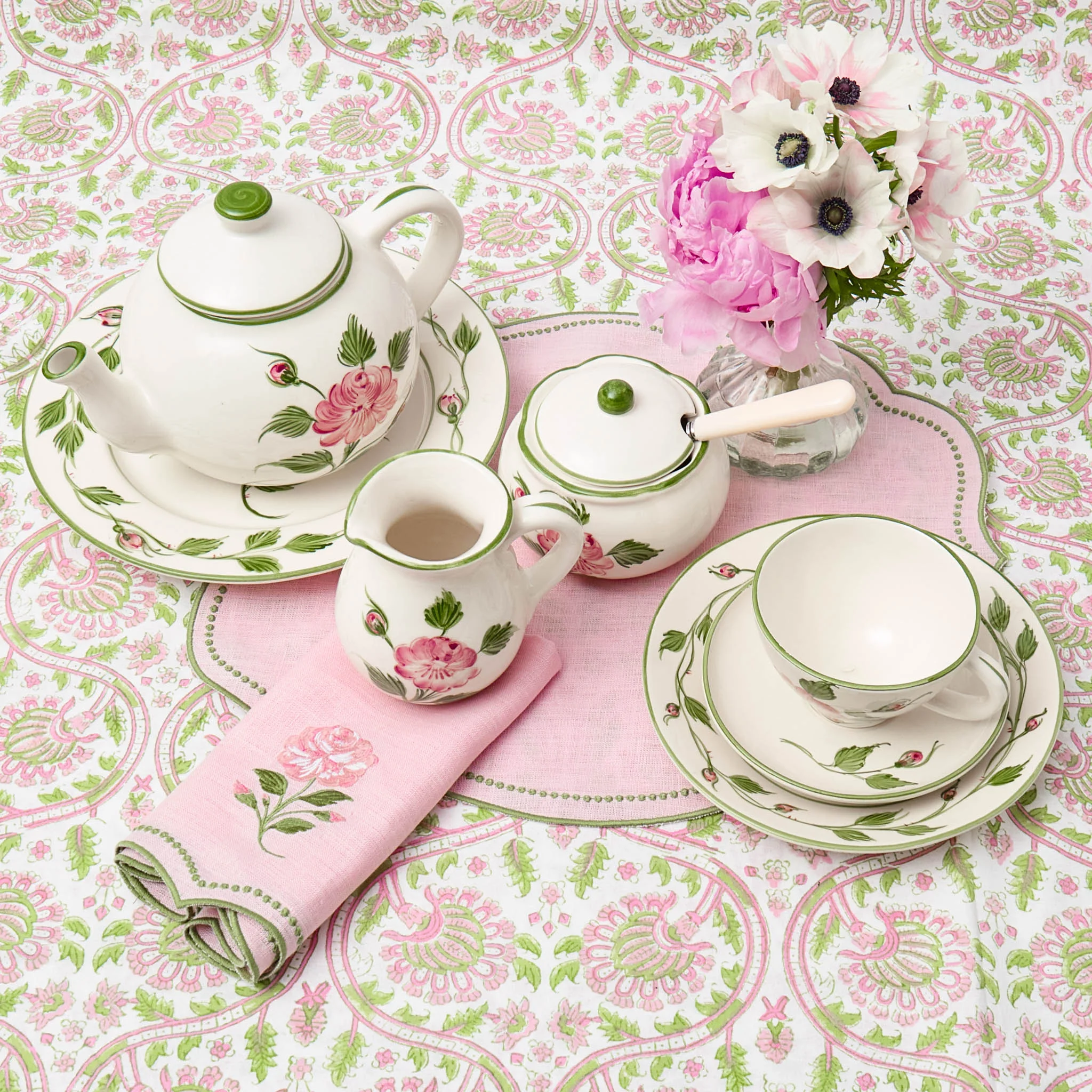 Rose Pink Embroidered Linen Napkins (Set of 4) - Image 6