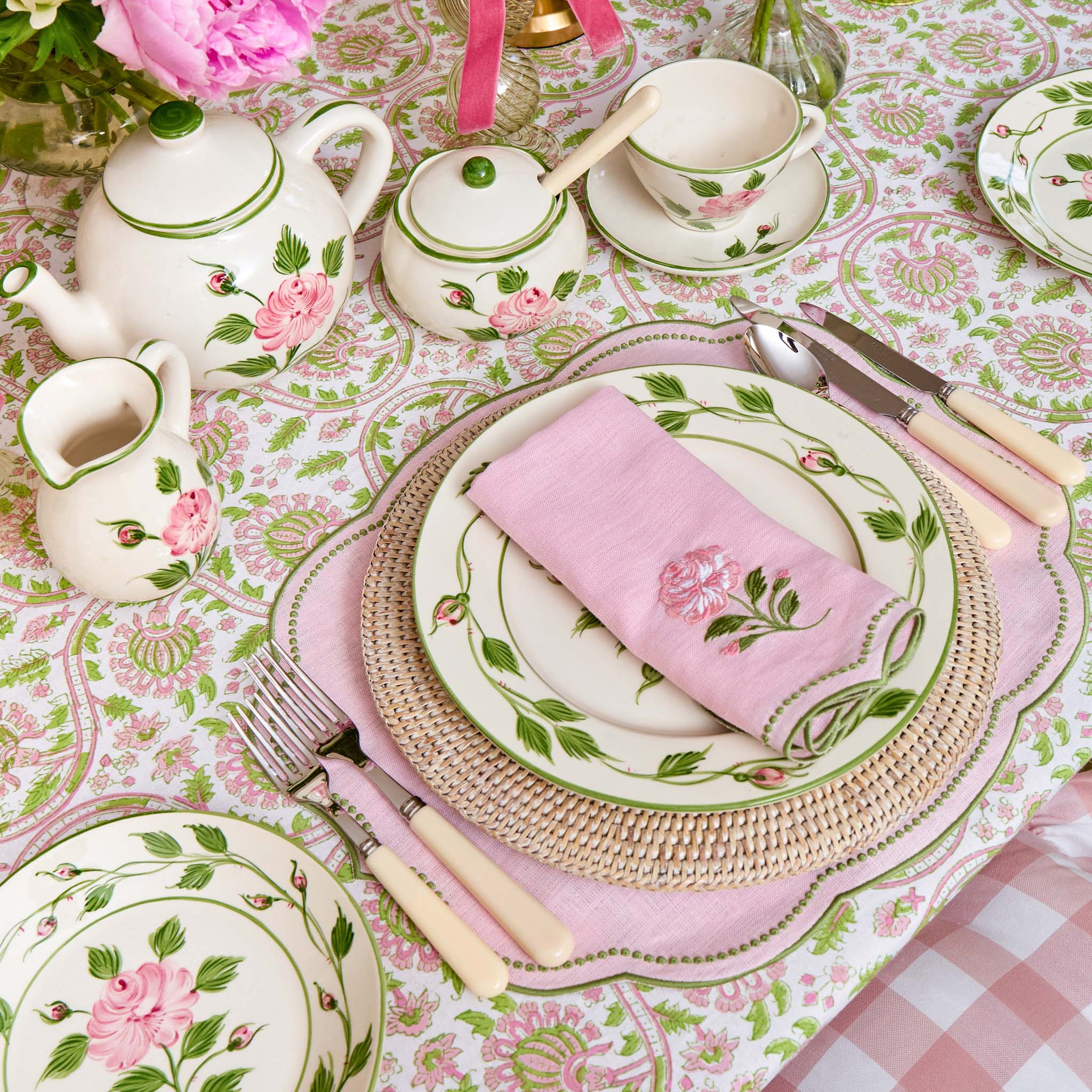 Rose Pink Embroidered Linen Napkins (Set of 4) - Image 7