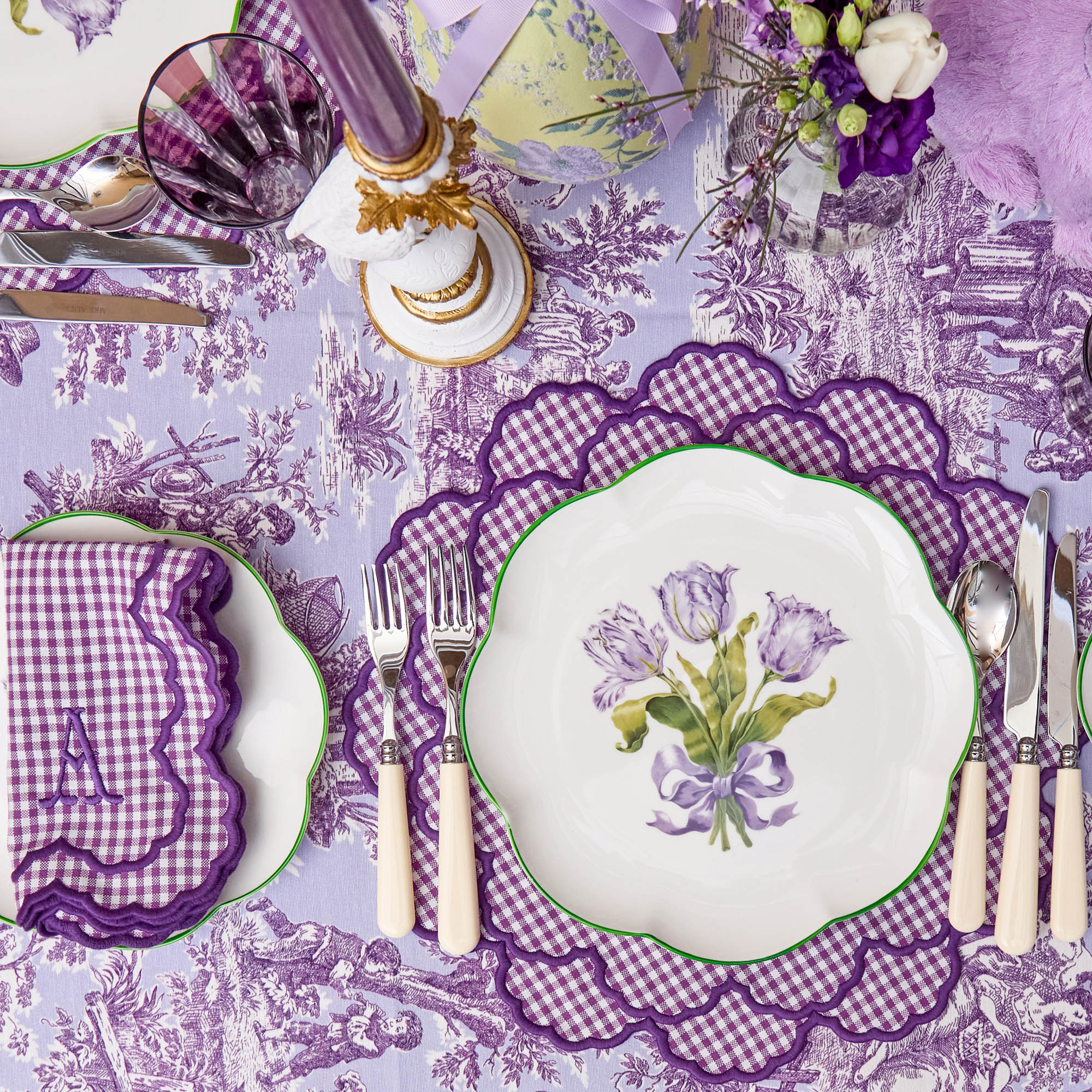 Purple Ottilie Toile Tablecloth - Image 4