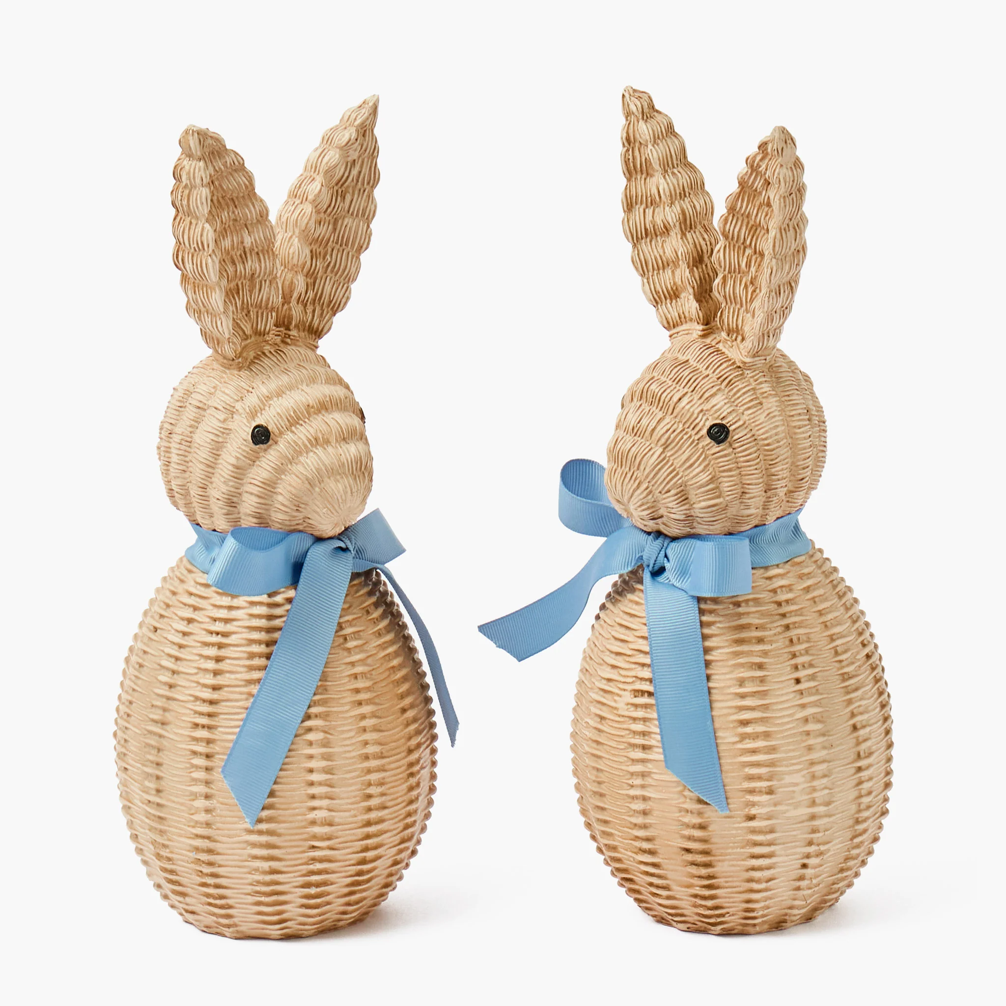 Rattan Bunny with Blue Bow (Pair) - Image 5