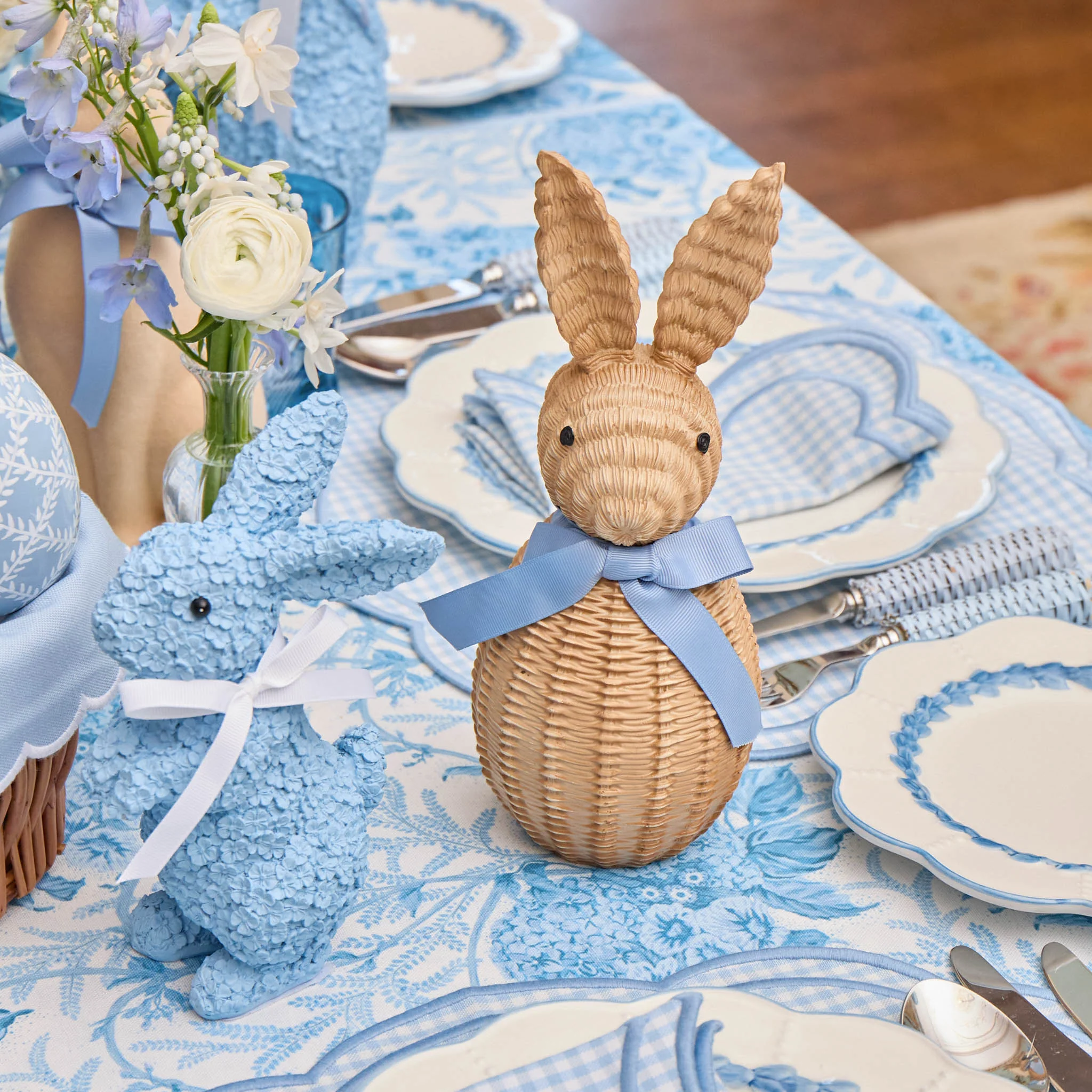 Rattan Bunny with Blue Bow (Pair) - Image 6