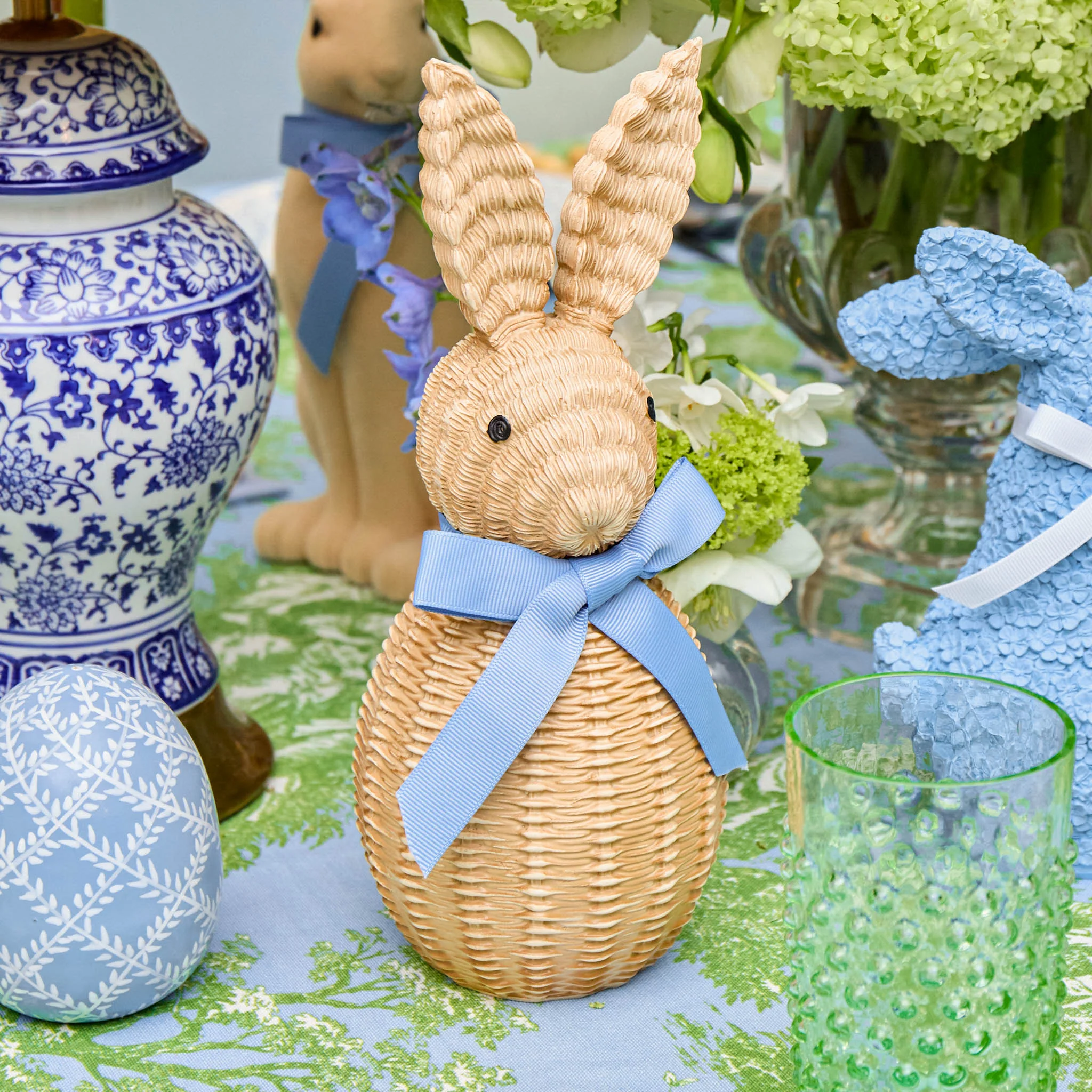 Rattan Bunny with Blue Bow (Pair) - Image 9