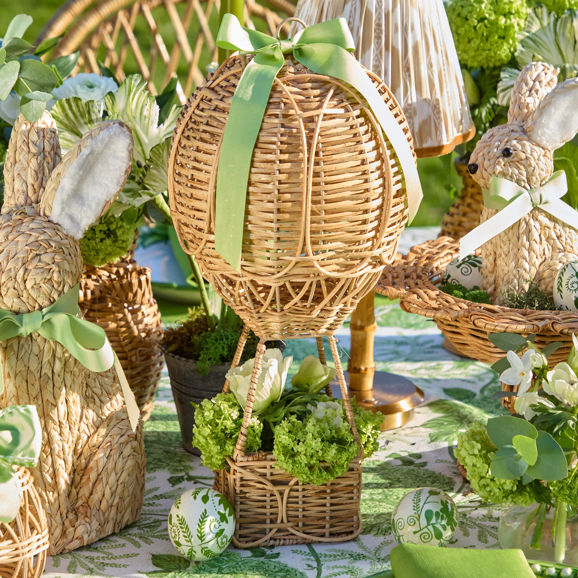 Rattan Hot Air Balloon with Green Grosgrain Bow - Image 2