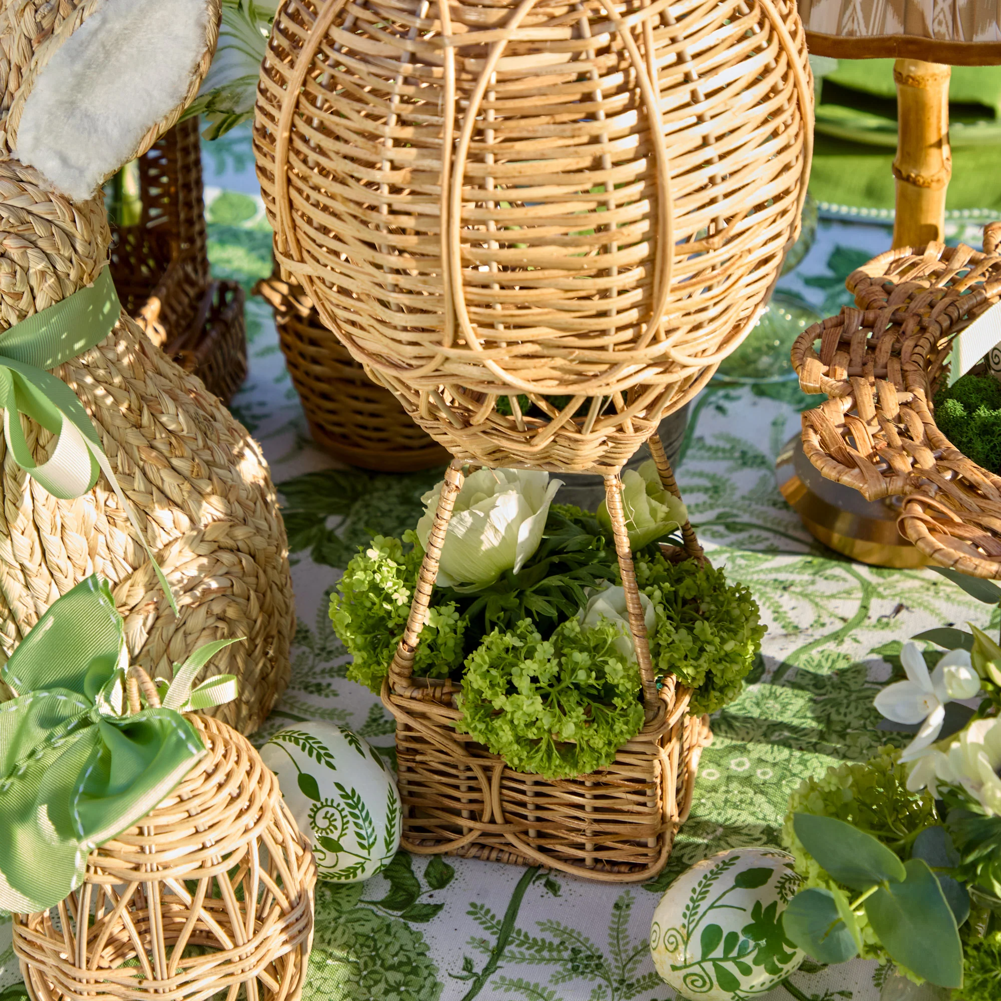 Rattan Hot Air Balloon with Green Grosgrain Bow - Image 4