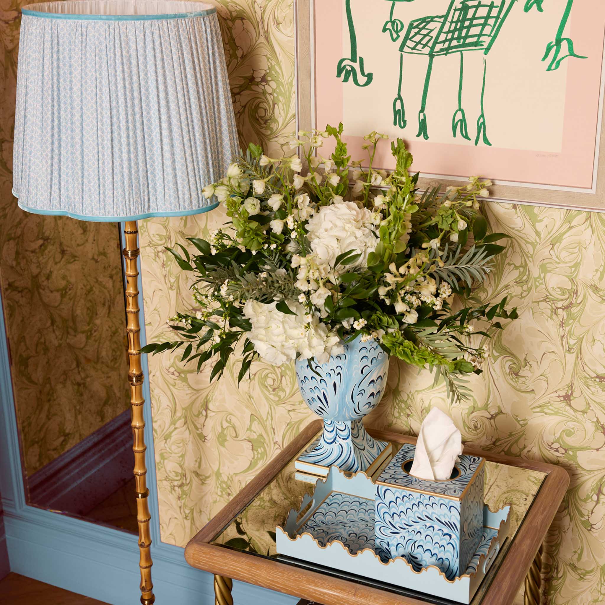 Bamboo Rechargeable Floor Lamp with Soft Blue Lotus Shade (40cm) - Image 5