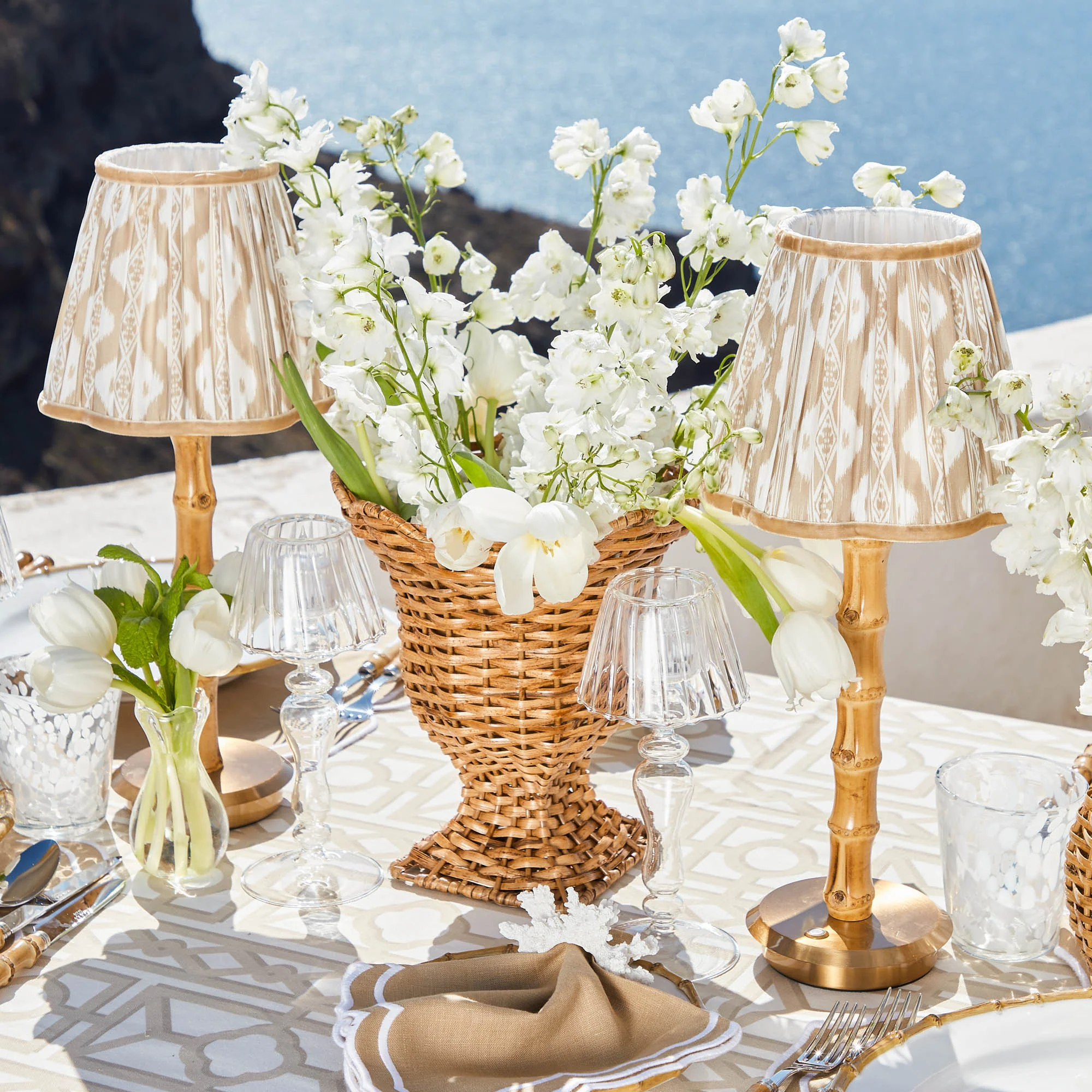 Bamboo Rechargeable Lamp with Putty Ikat Shade (18cm) - Image 6