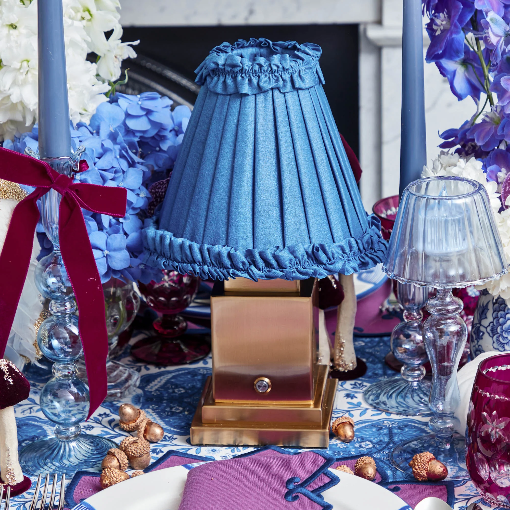 Blue Frilled Silk Lampshade (18cm) - Image 5