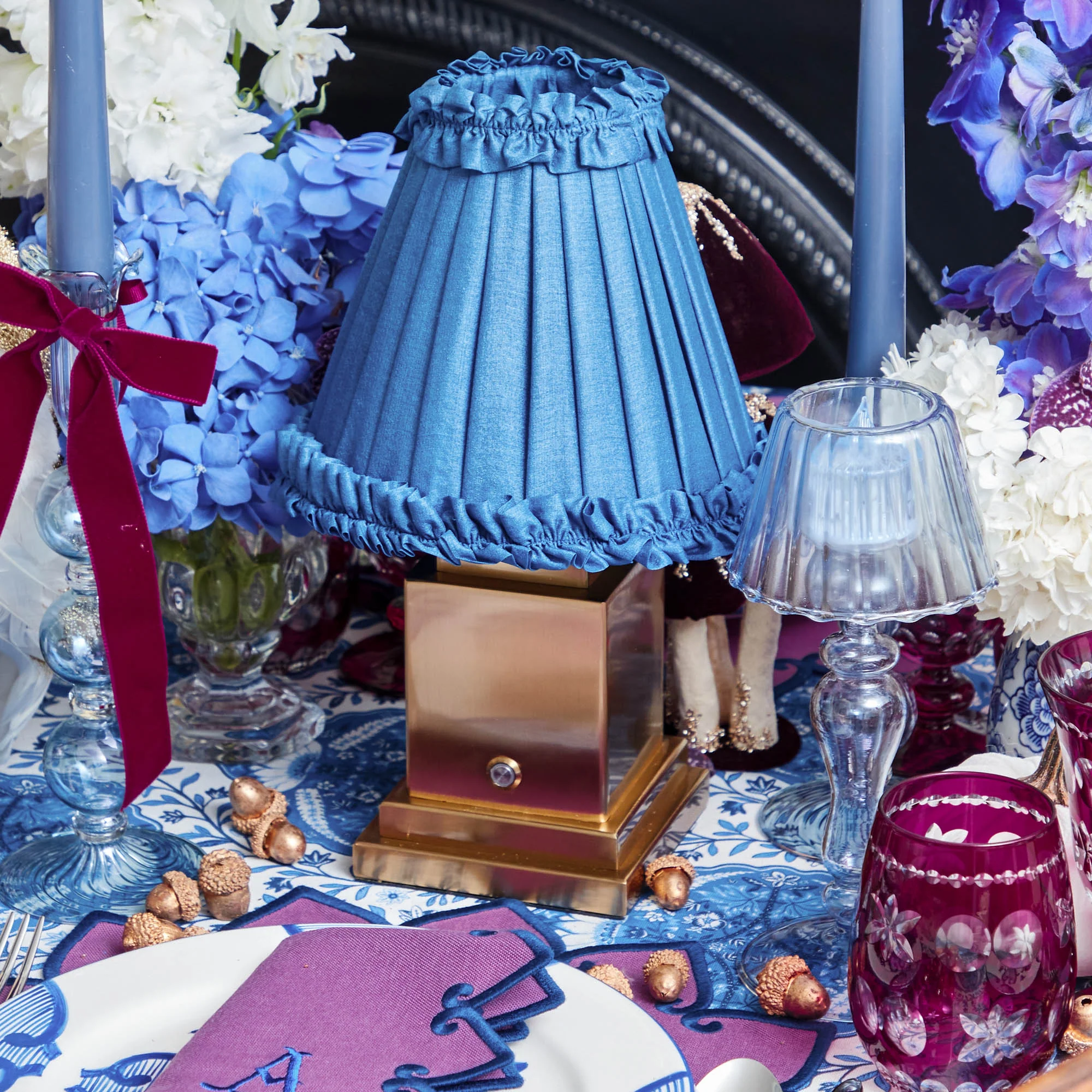 Blue Frilled Silk Lampshade (18cm) - Image 2