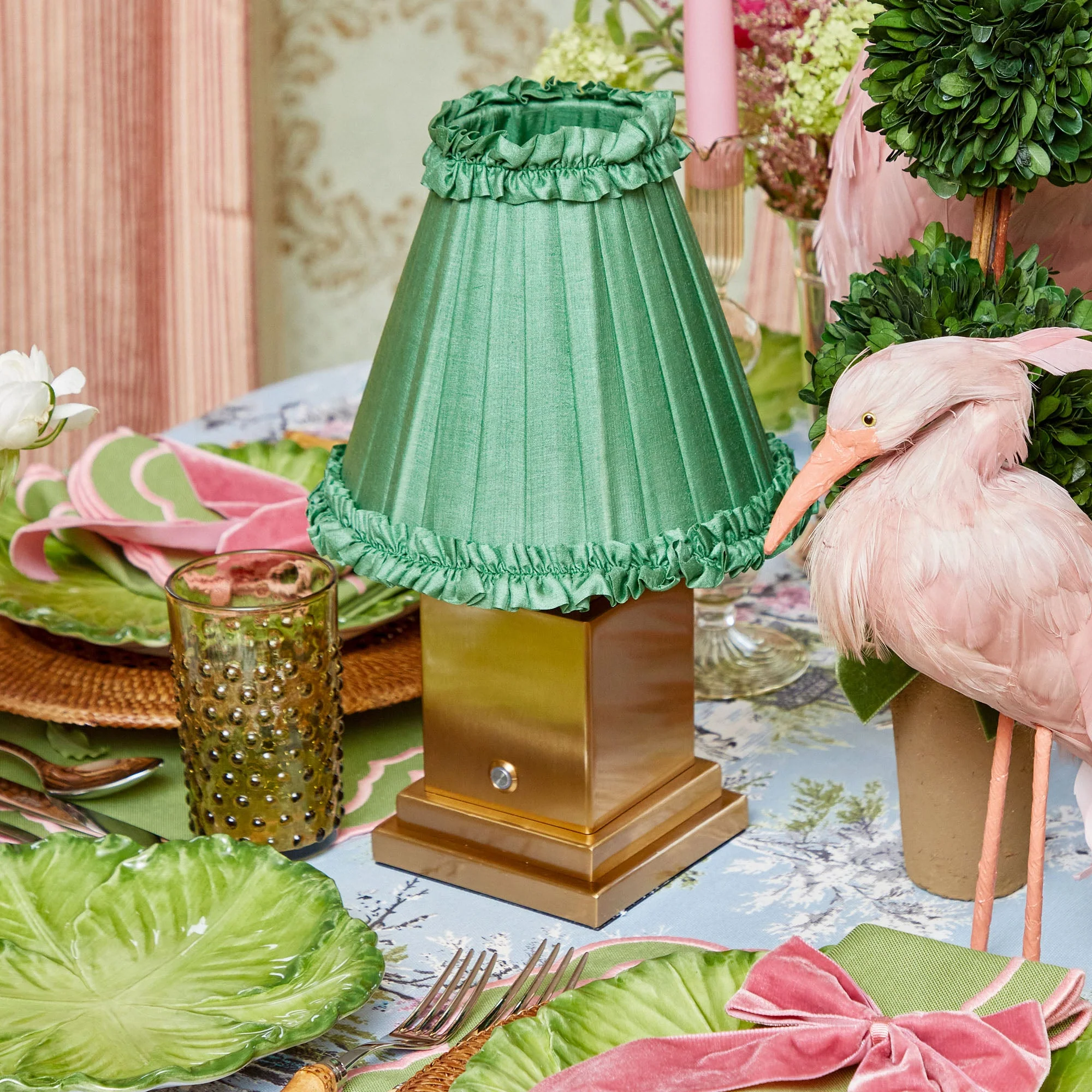 Square Rechargeable Lamp with Green Frilled Shade (18cm) - Image 14
