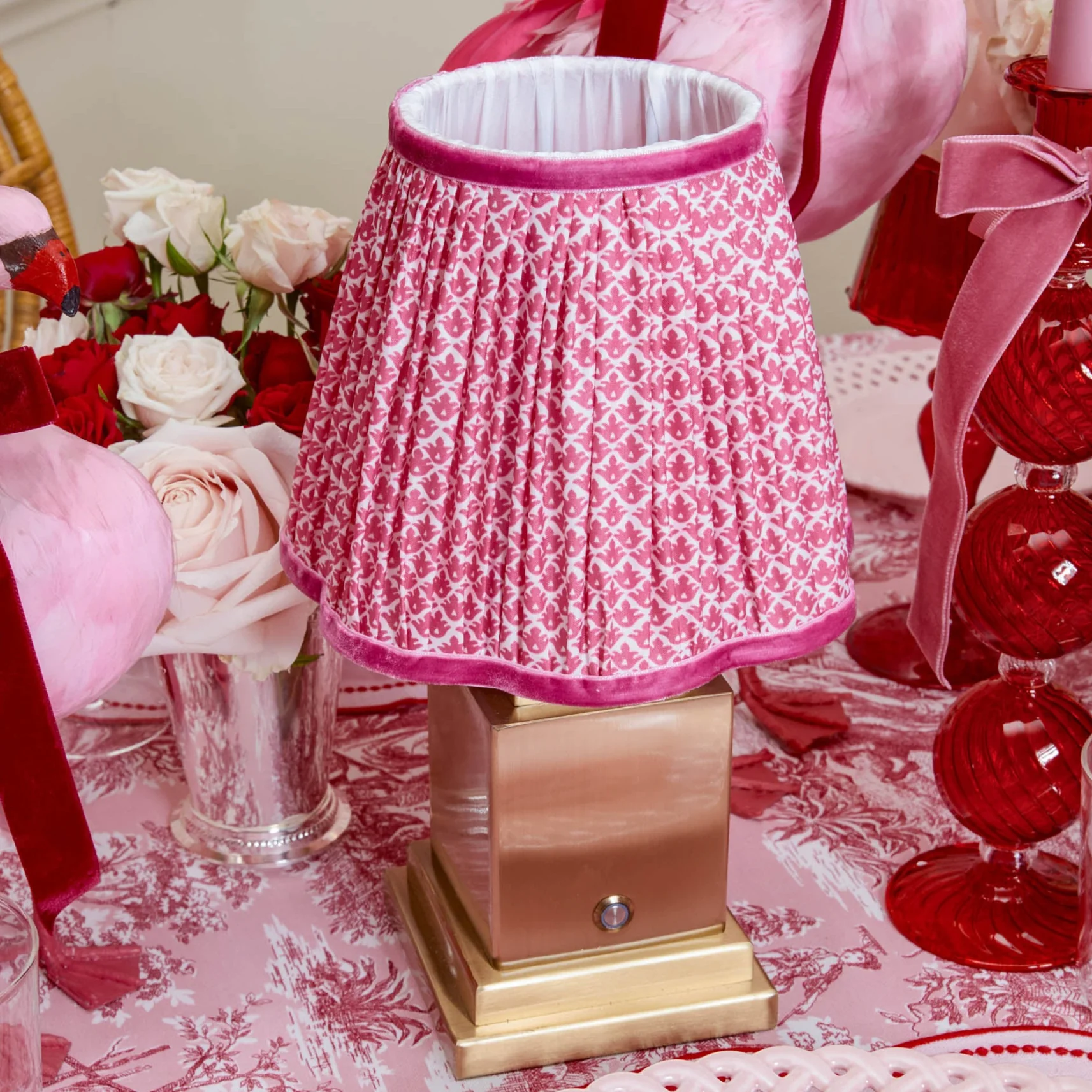 Square Rechargeable Lamp with Raspberry Lotus Shade (18cm) - Image 7